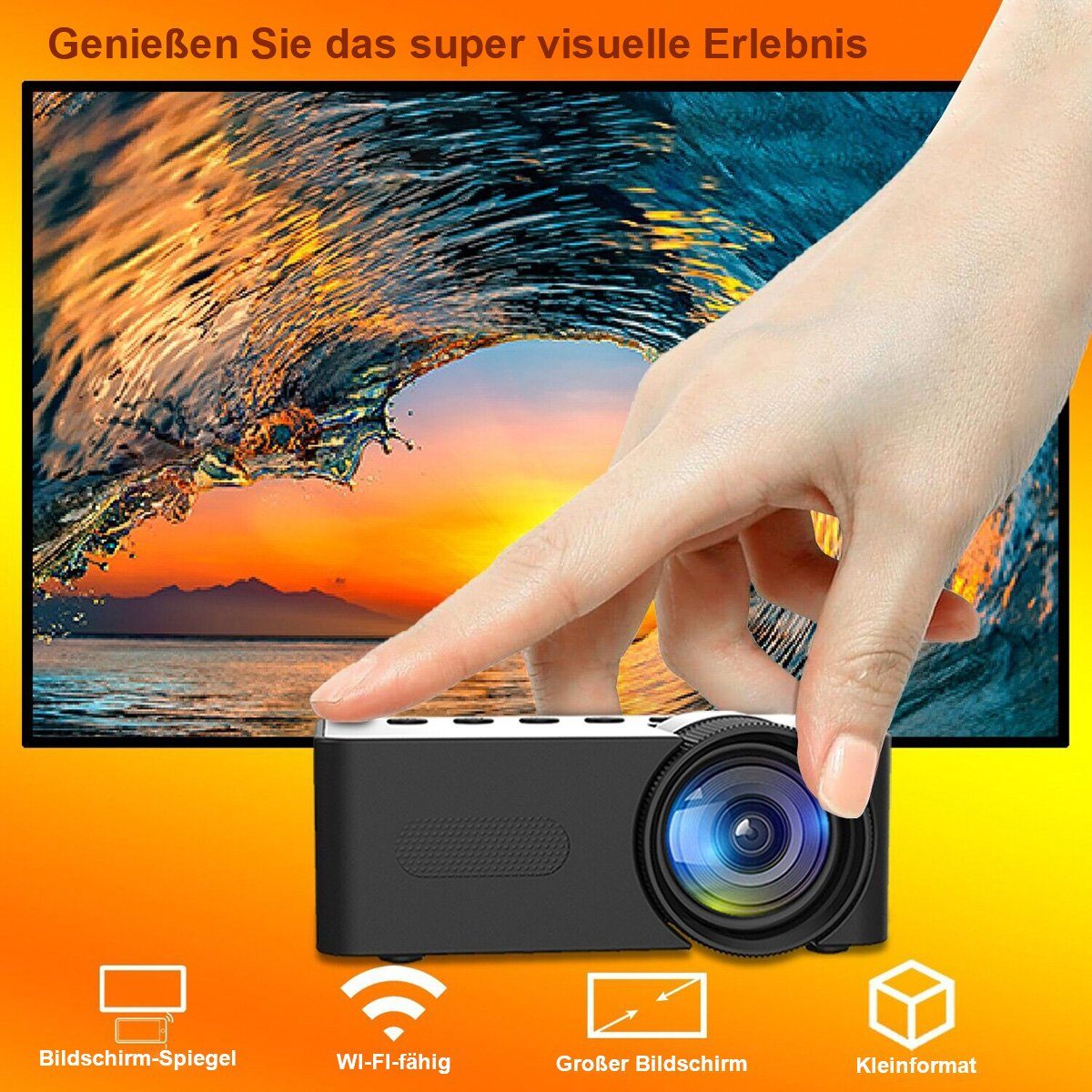 Yoyaxi Home Black Micro tragbarer Mini-Projektor LED-Beamer (Drahtlose HD-Projektion für kleine Mobiltelefone für zu Hause)