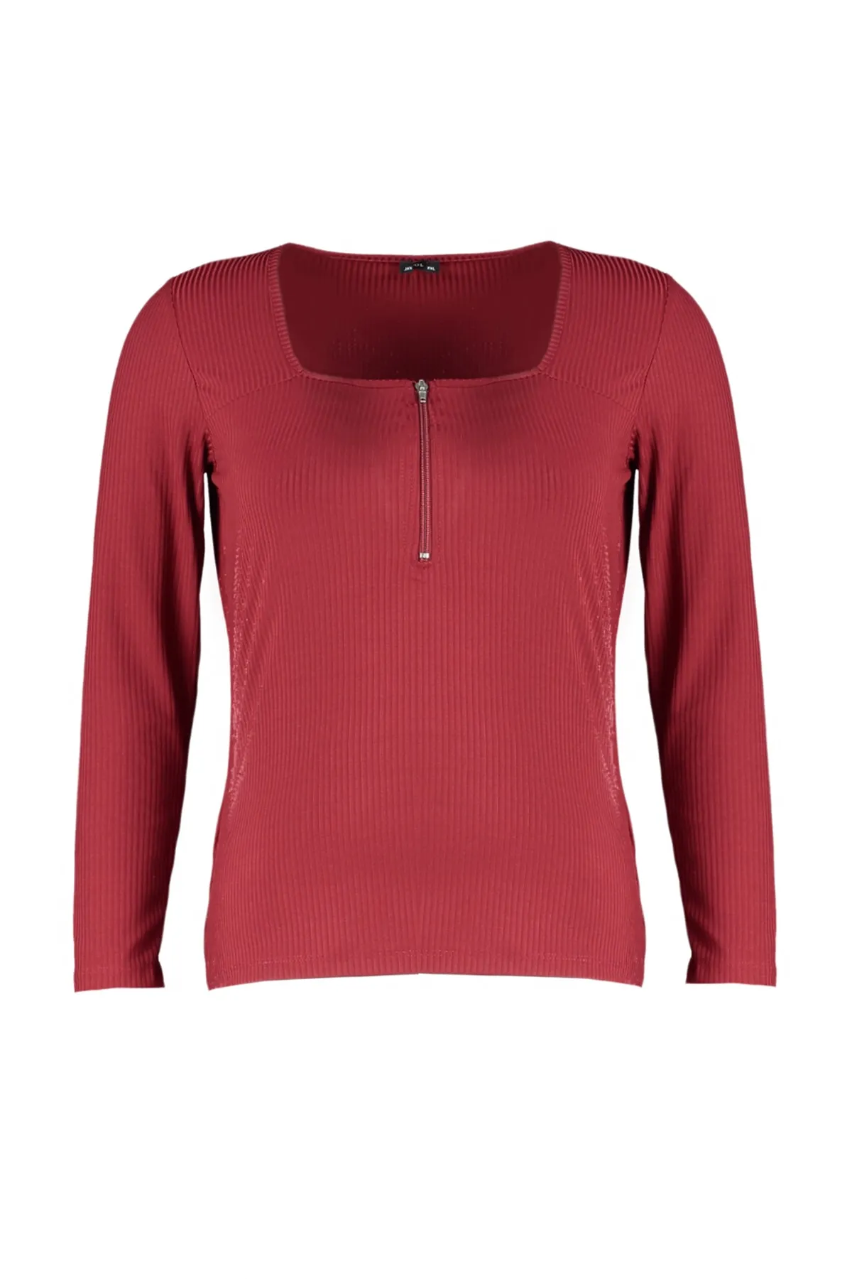 Trendyol Curve  Weinrote Strickbluse mit quadratischem Kragen TBBSS22AF0027