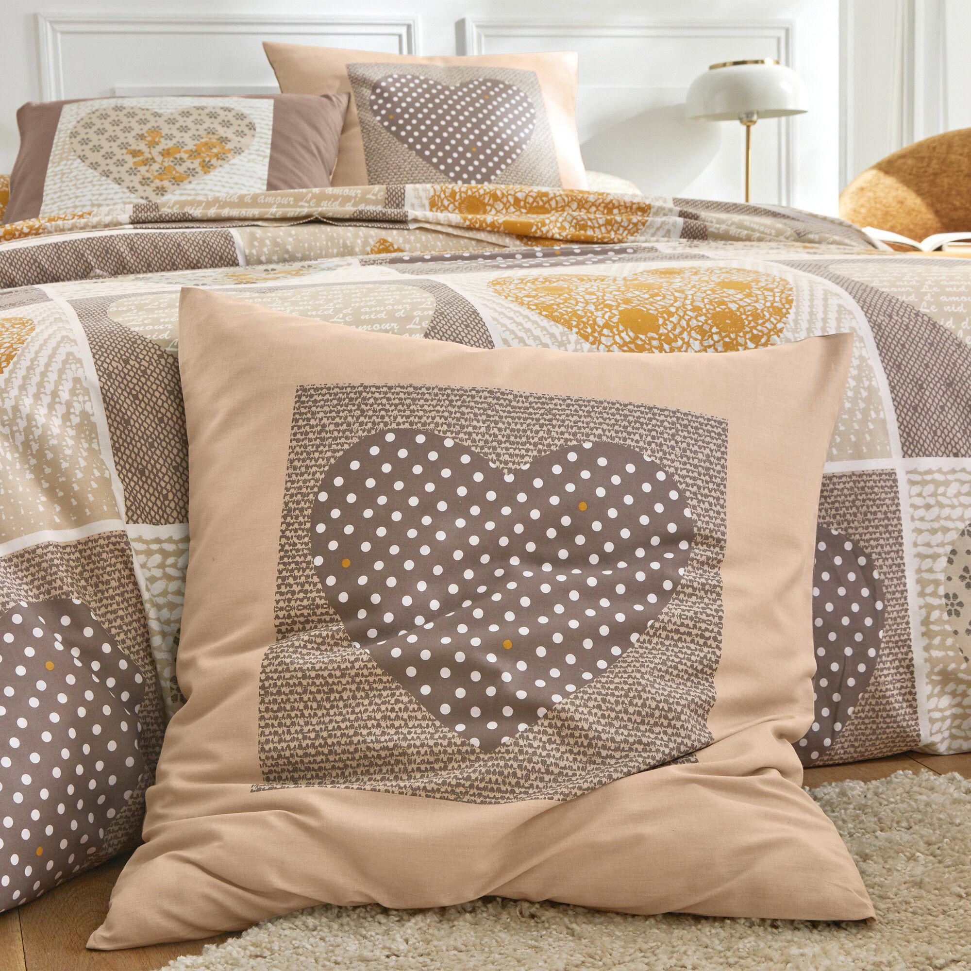 Linge de lit Lovely en coton imprimé coeurs
