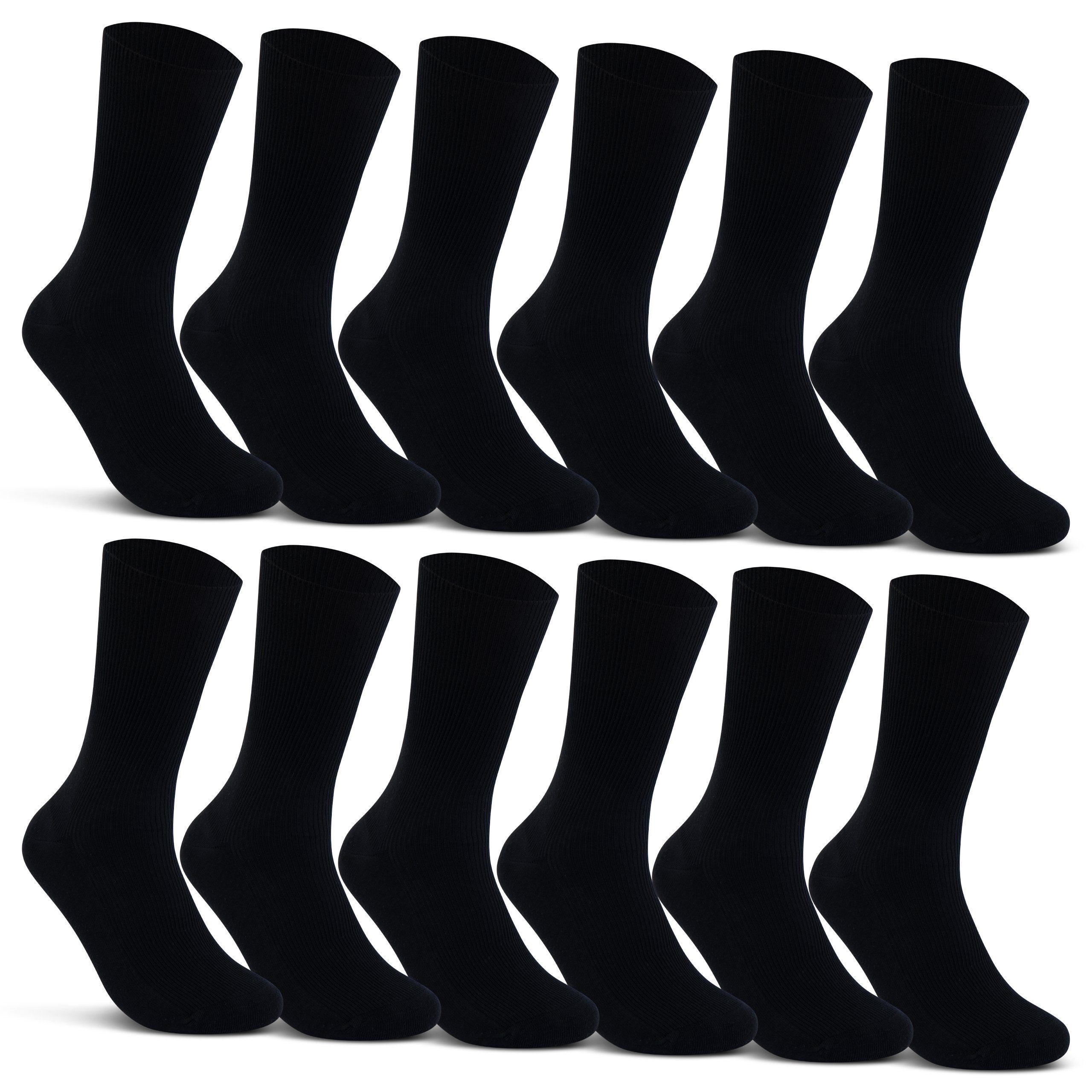 sockenkauf24 Diabetikersocken 12 Paar Damen & Herren Socken ohne Gummibund (Schwarz, 43-46) 100% Baumwolle 11000 WP