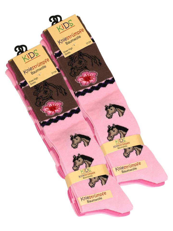 Cotton Prime® Kinder Kniestrümpfe 6 Paar, mit Pferde Motiven in Rosa günstig kaufen