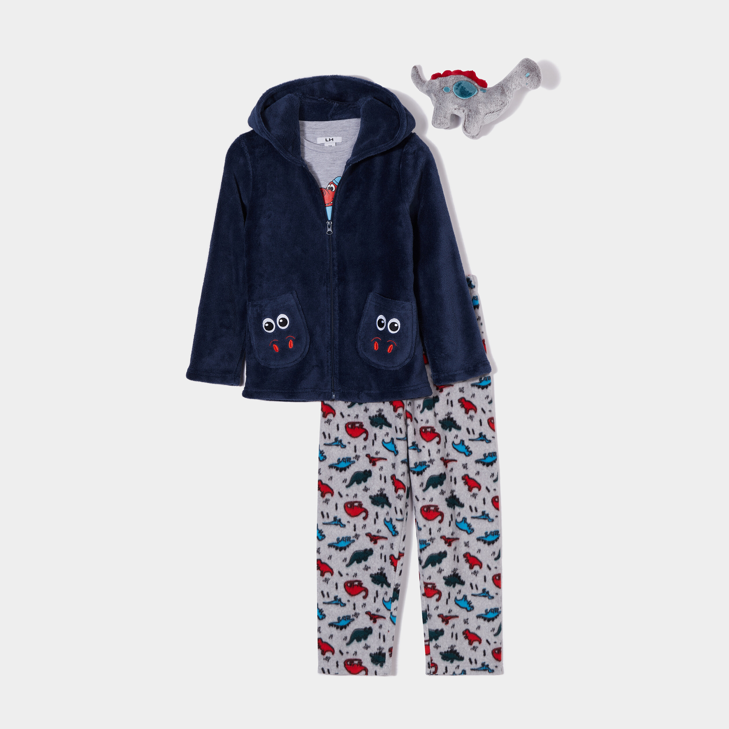 Ensemble pyjama 3 pièces avec peluche gris clair garçon | La Halle