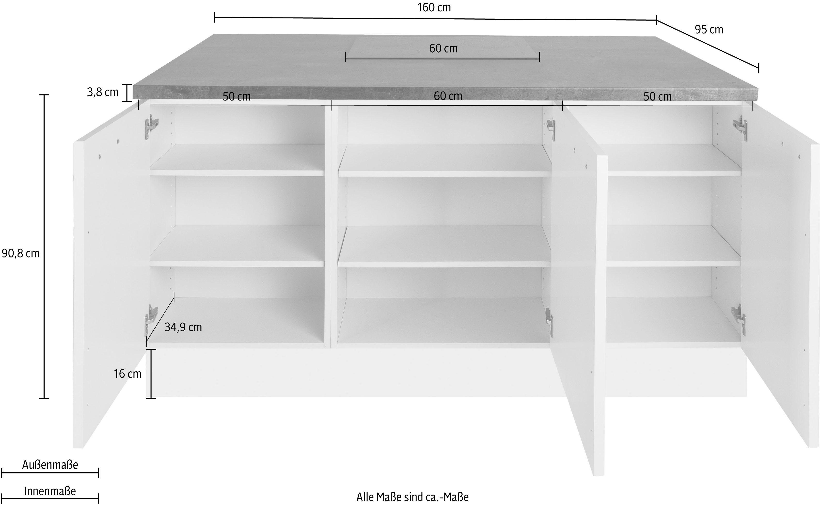 OPTIFIT Kücheninsel Cara, Vollauszüge und Soft-Close-Funktion, Stellbreite 160 x 95 cm