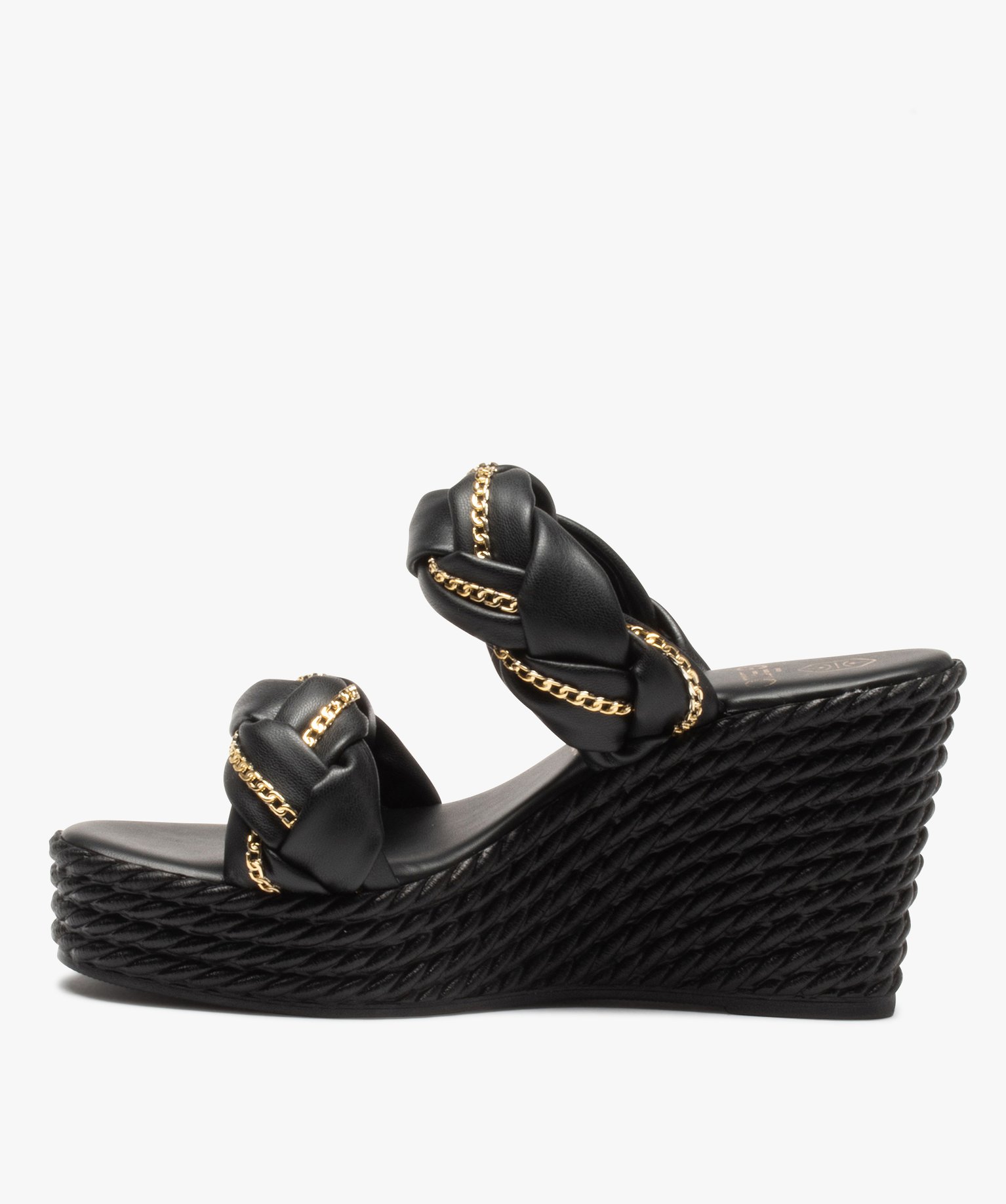 Mules femme compensées à brides tressées noir | GEMO