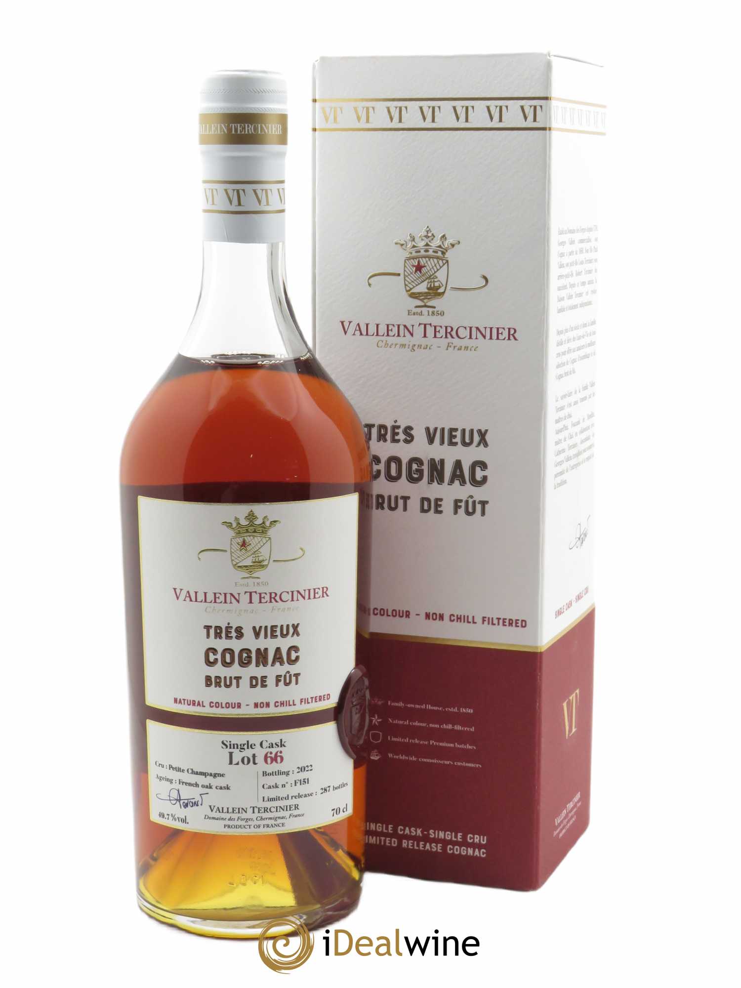 Cognac Vallein Tercinier Lot 66 Petite Champagne (70cl)  - Lot de 1 Bouteille