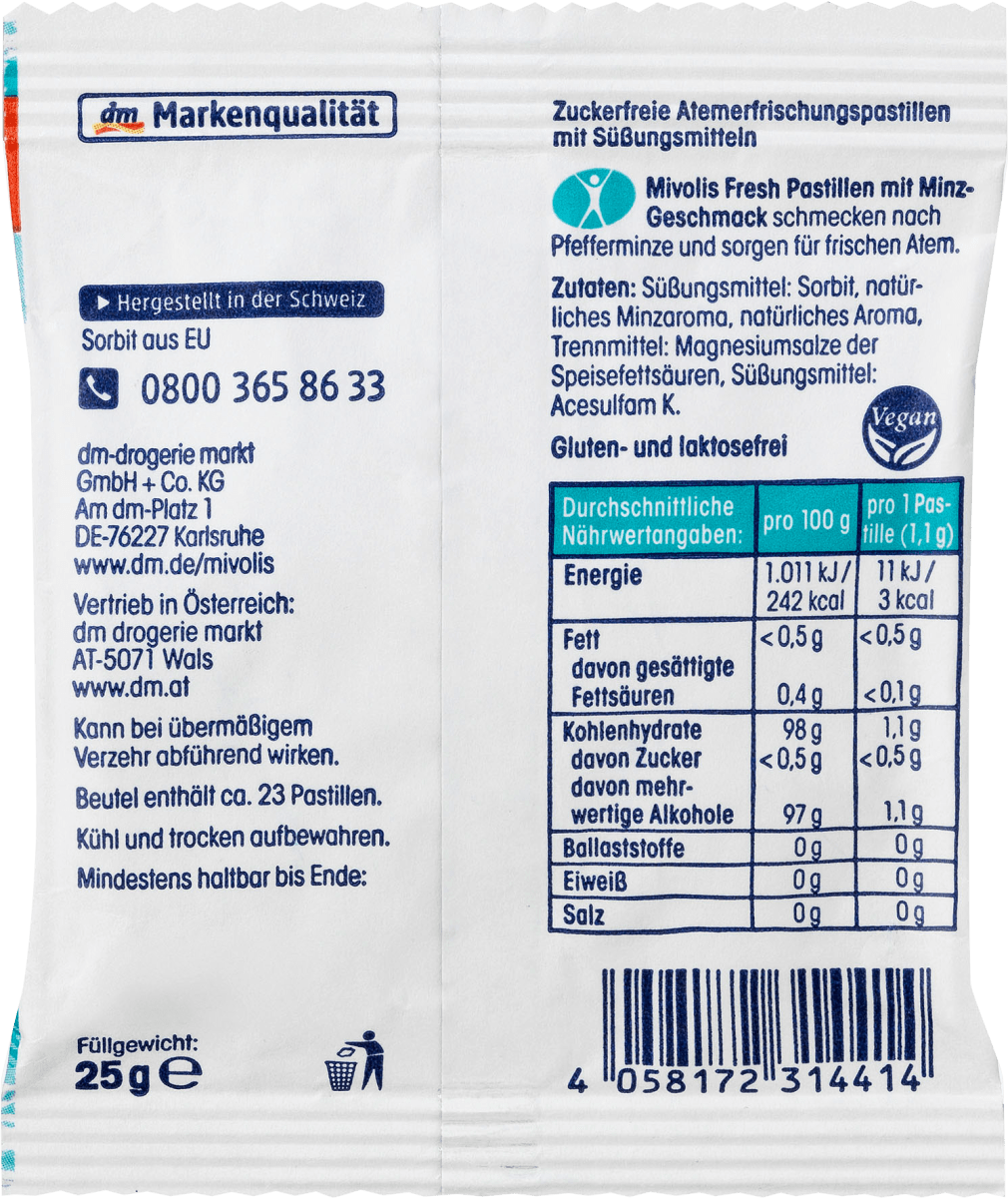 Pastillen, Minze, zuckerfrei, 25 g