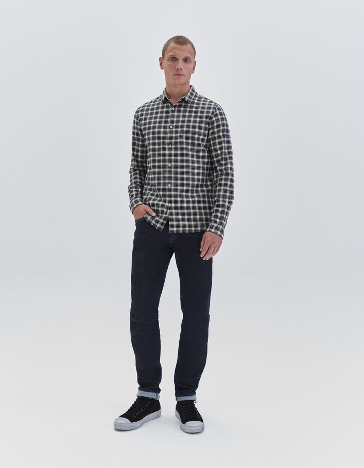 Chemise SLIM marine à motif carreaux Homme