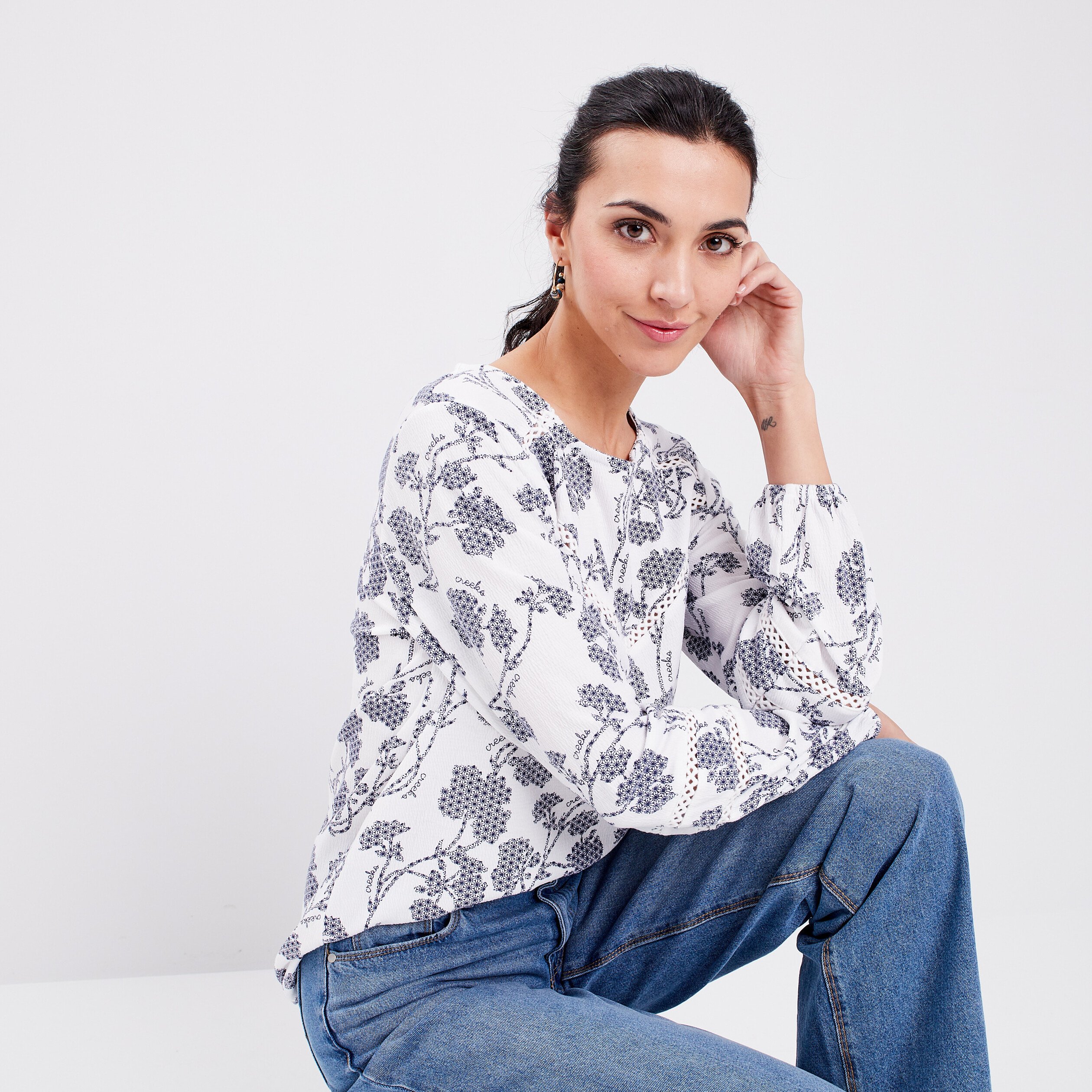 T-shirt manches longues Creeks bleu femme | La Halle