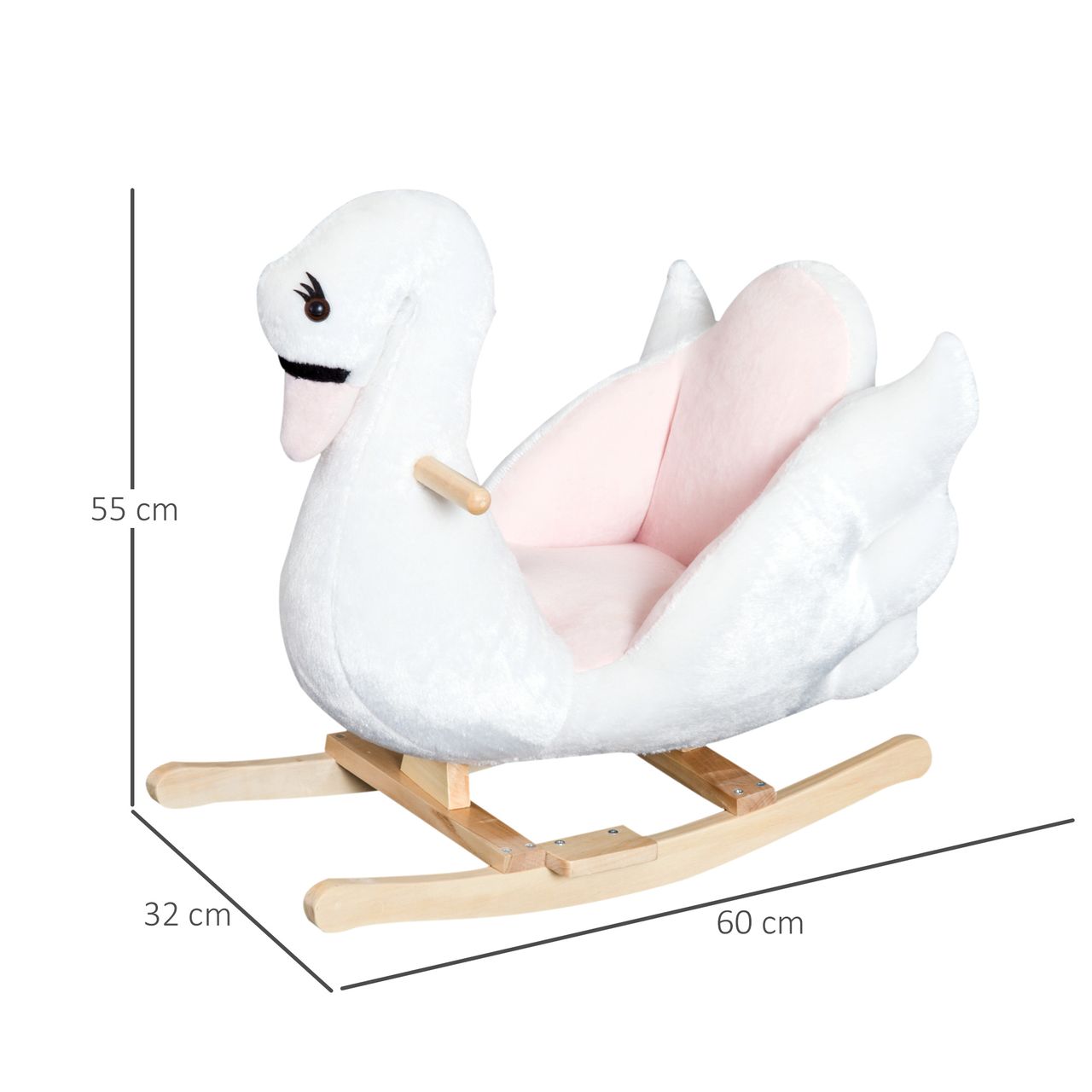 HOMCOM Kinder Schaukelpferd Baby Schaukeltier Schwan mit Musik Spielzeug Haltegriffe ab 18 Monate Plüsch Rosa Weiß 60 x 32 x 55 cm