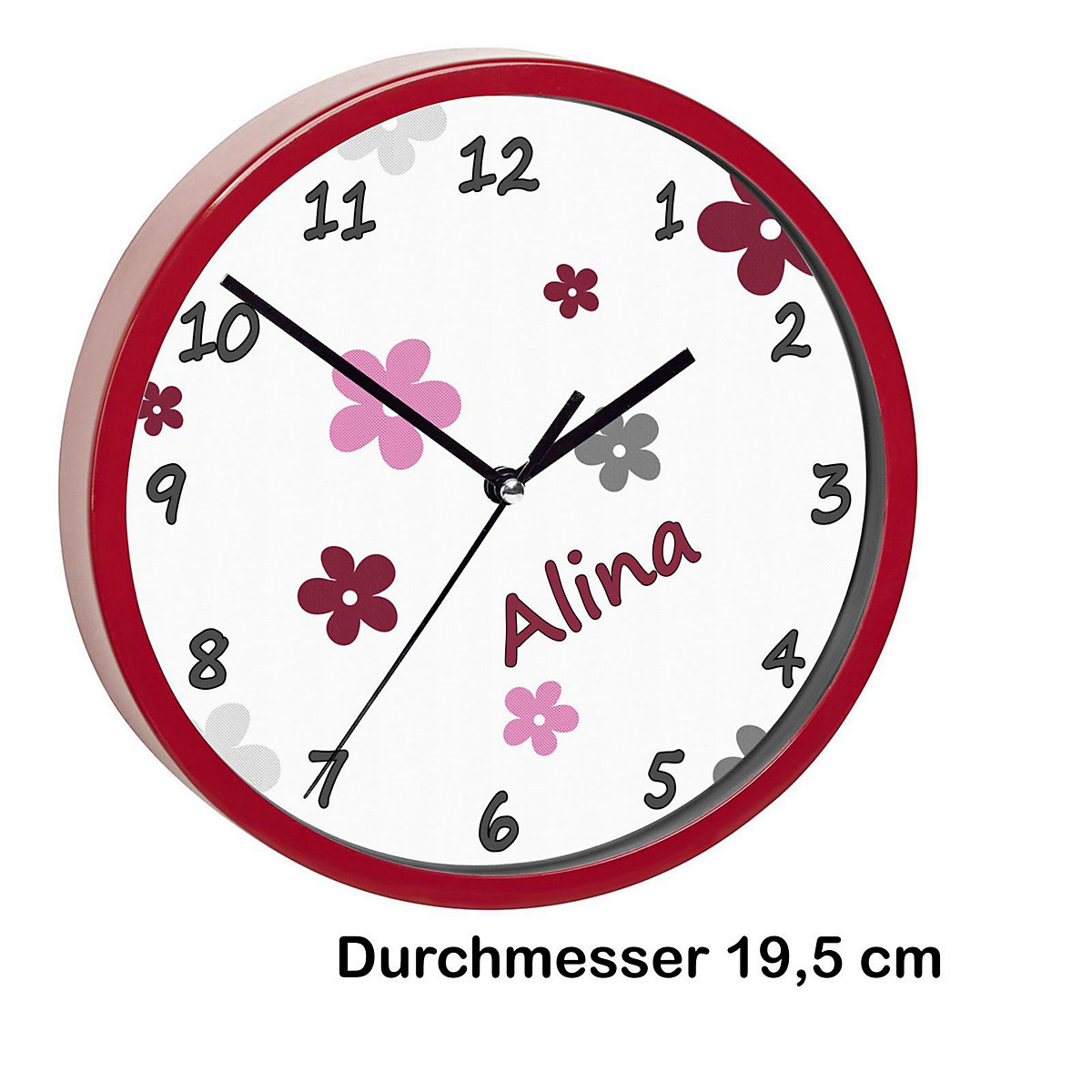 Kinder Wanduhr personalisiert mit Name Blumen Brombeere Grau