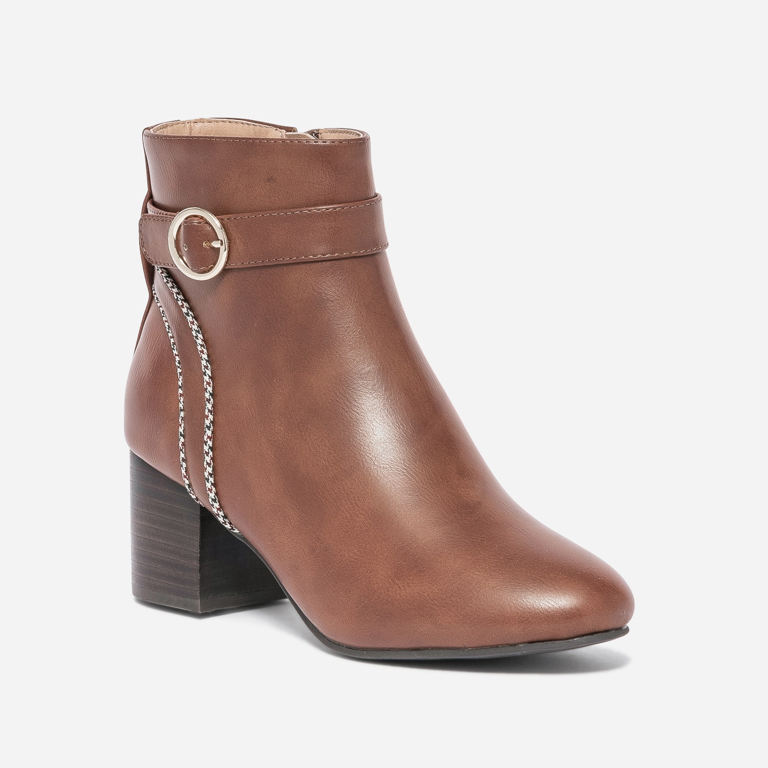 Boots cognac avec biais pied-de-poule