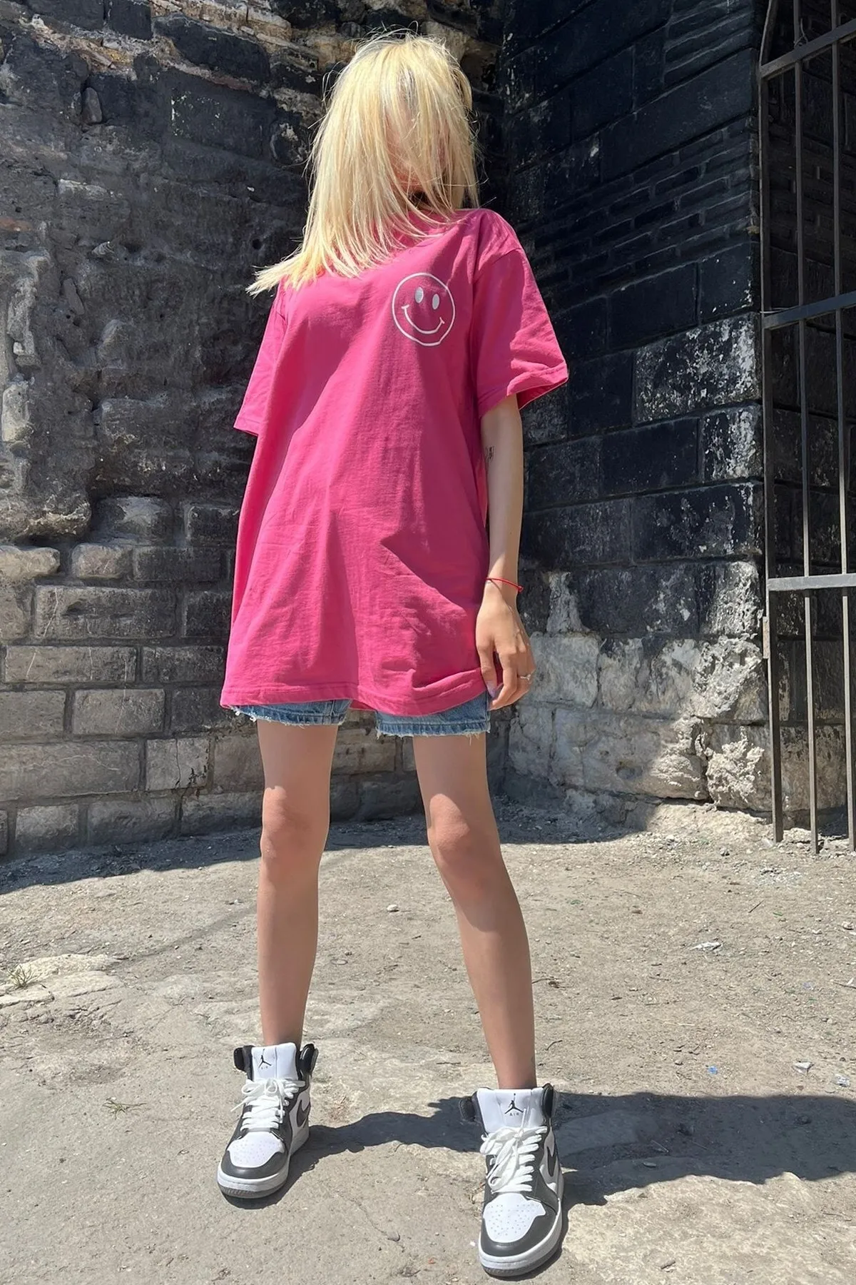 Madmext  Rosa bedrucktes Oversize-Damen-T-Shirt mit Rundhalsausschnitt