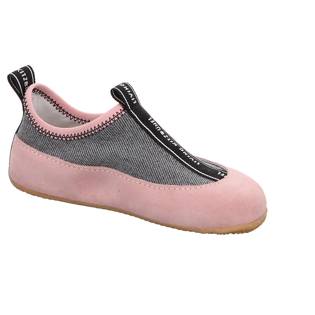Mädchen Hausschuhe Hausschuh Kinderschuhe Logoschriftzug Leder-/Textilkombination gemustert Hausschuhe