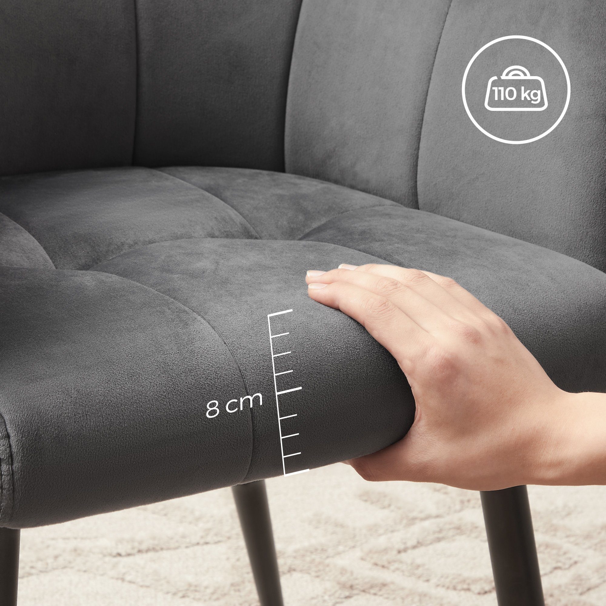 SONGMICS Polsterstuhl (1 St), esszimmer stühle, Samt, 61 x 60 x 86,5 cm