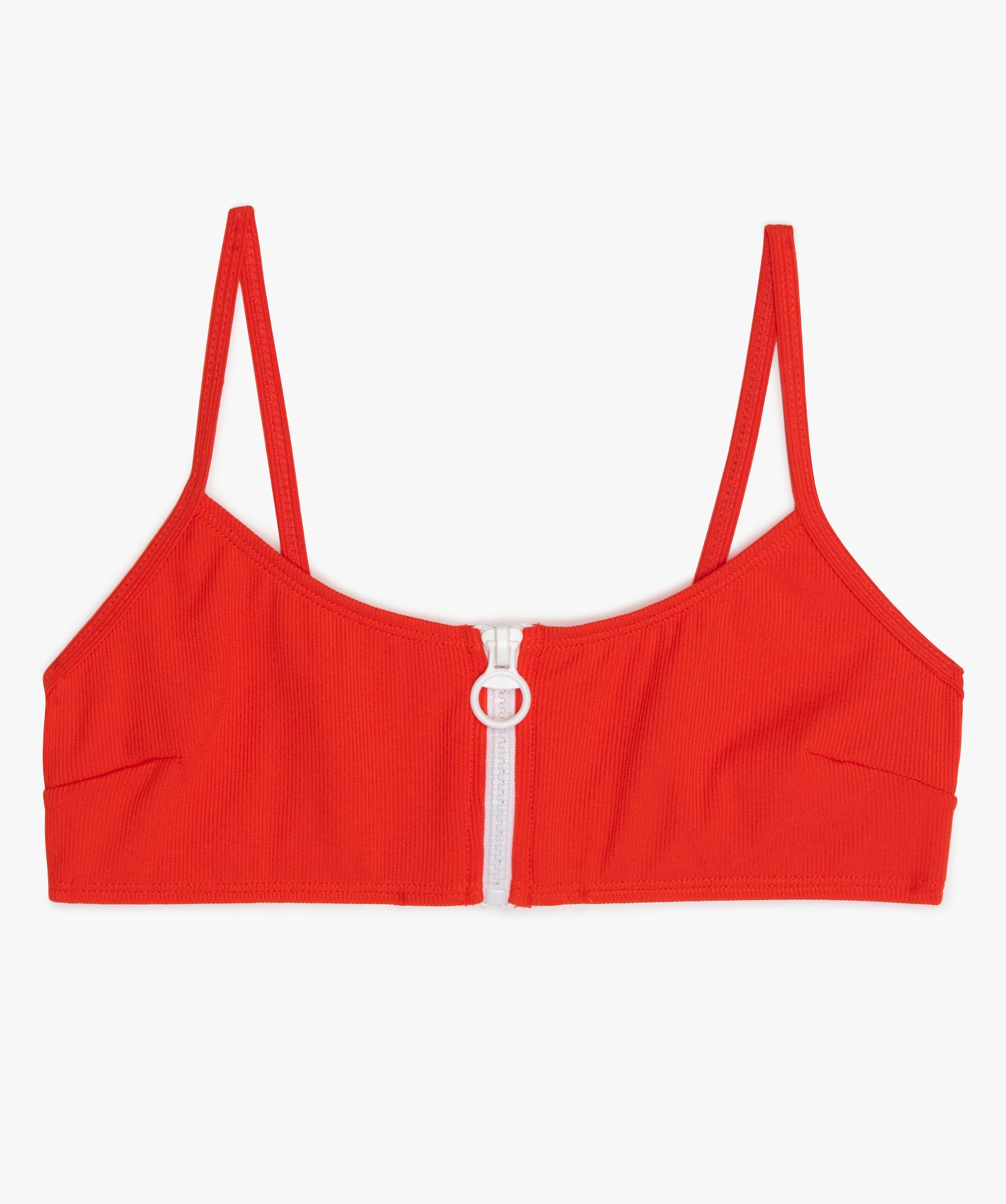 Haut de maillot de bain fille brassière à zip rouge | GEMO