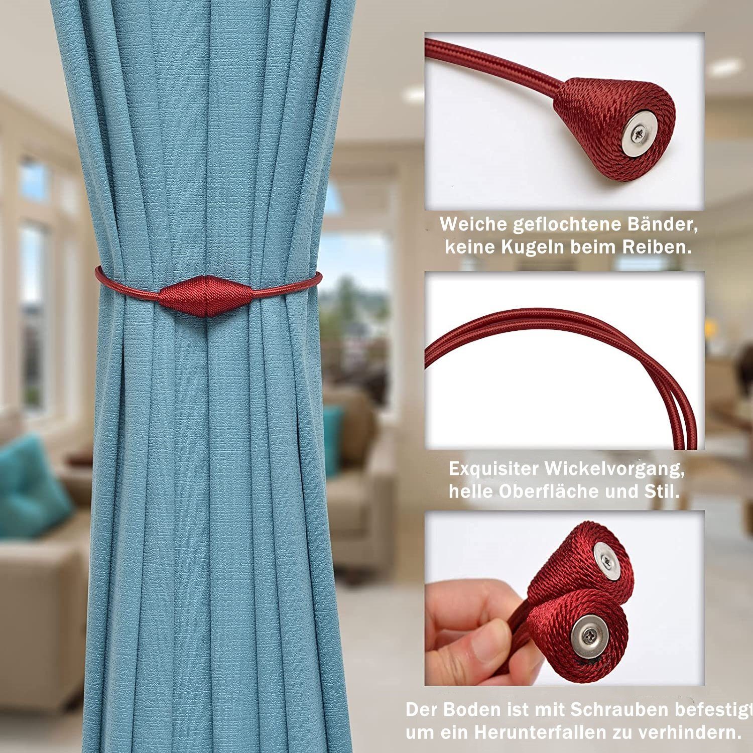 Raffhalter Magnetische Vorhanghalter 2-tlg Spindel Raffhalter, TOPMELON