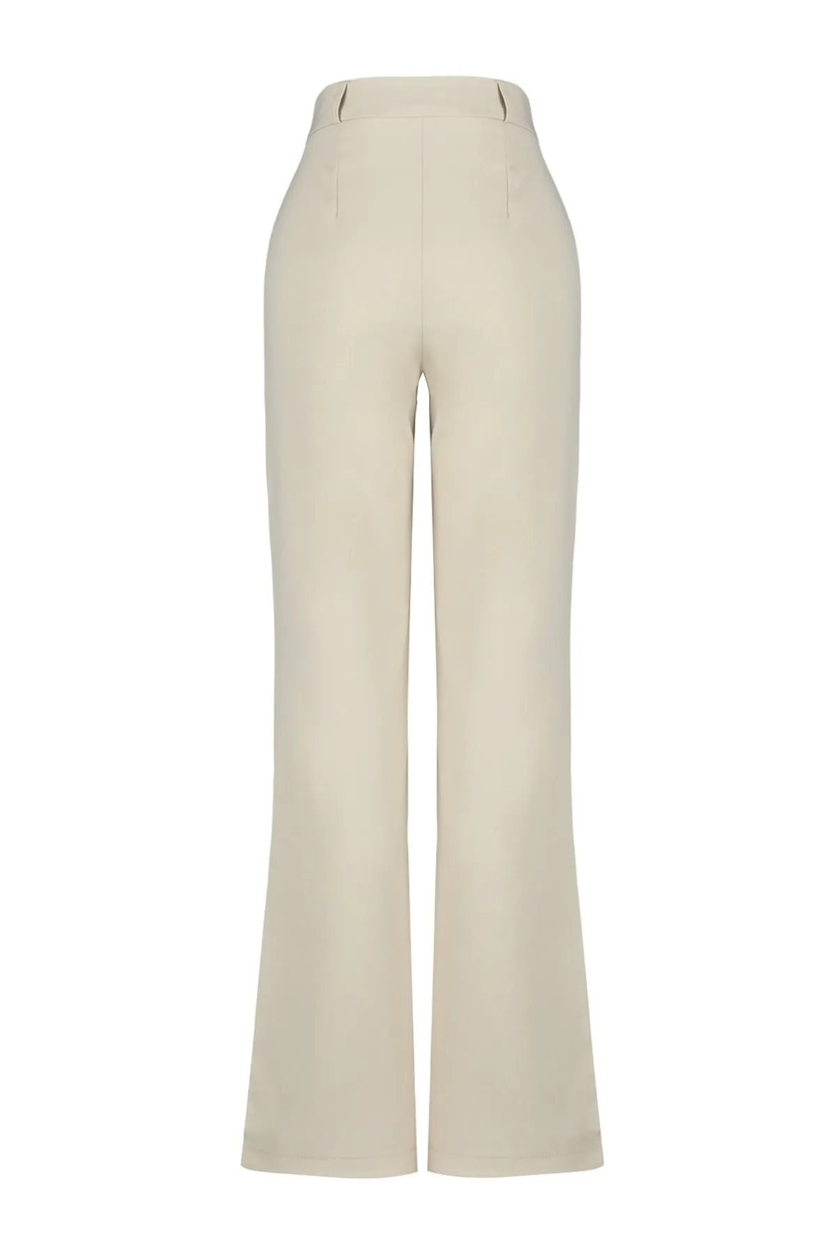 Trendyol Collection  Nerzfarbene, gerade geschnittene, gerippte, gewebte Hose mit hoher Taille TWOSS21PL0093