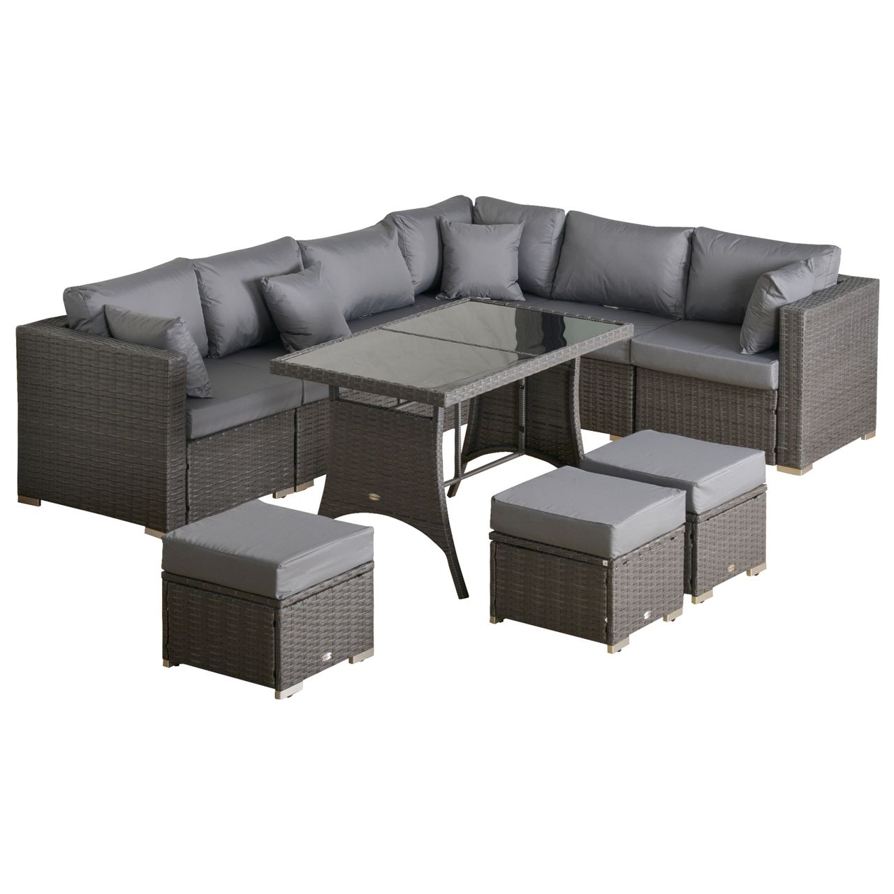 Outsunny Polyrattan Sitzgarnitur 10 tlg. Sitzgruppe Gartenset Sofagarnitur Gartenmöbel Set Lounge Stahl Luxus Dunkelgrau