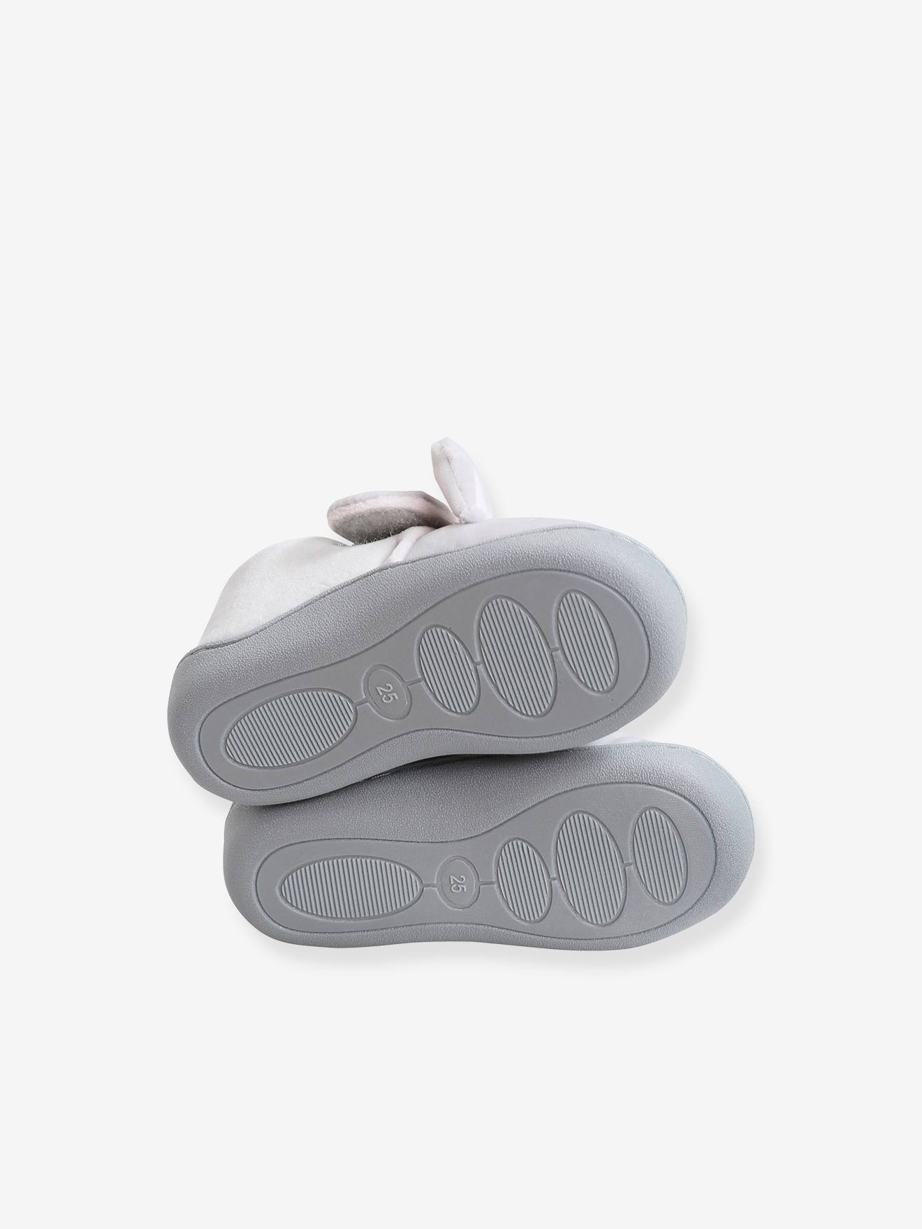 Chaussons esprit peluche bébé fille gris