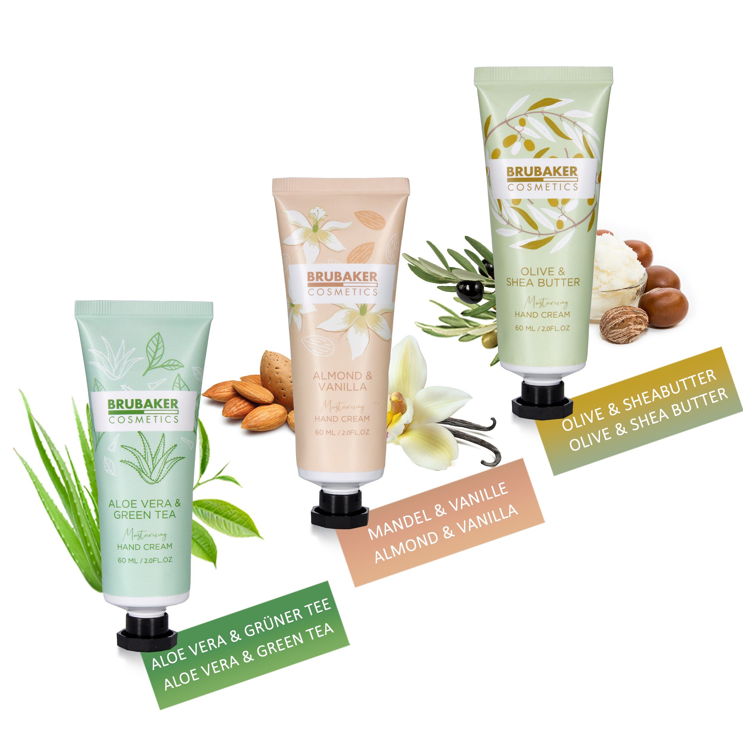 BRUBAKER Handcreme Pflegecreme Geschenkset für trockene raue rissige Hände - Hand Cream Geschenk Set für Frauen und Männer mit Urea und Sheabutter, 3-tlg., 3er Pack feuchtigkeitsspendende Handpflegecreme