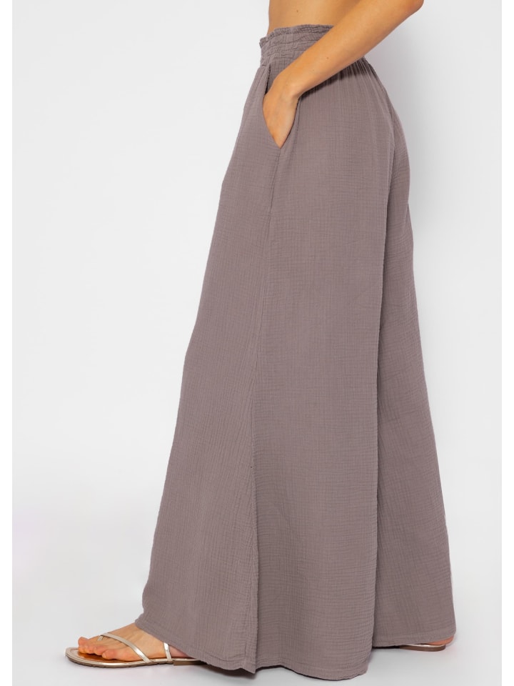 SASSYCLASSY Musselin Pants mit weitem Bein in Taupe günstig kaufen