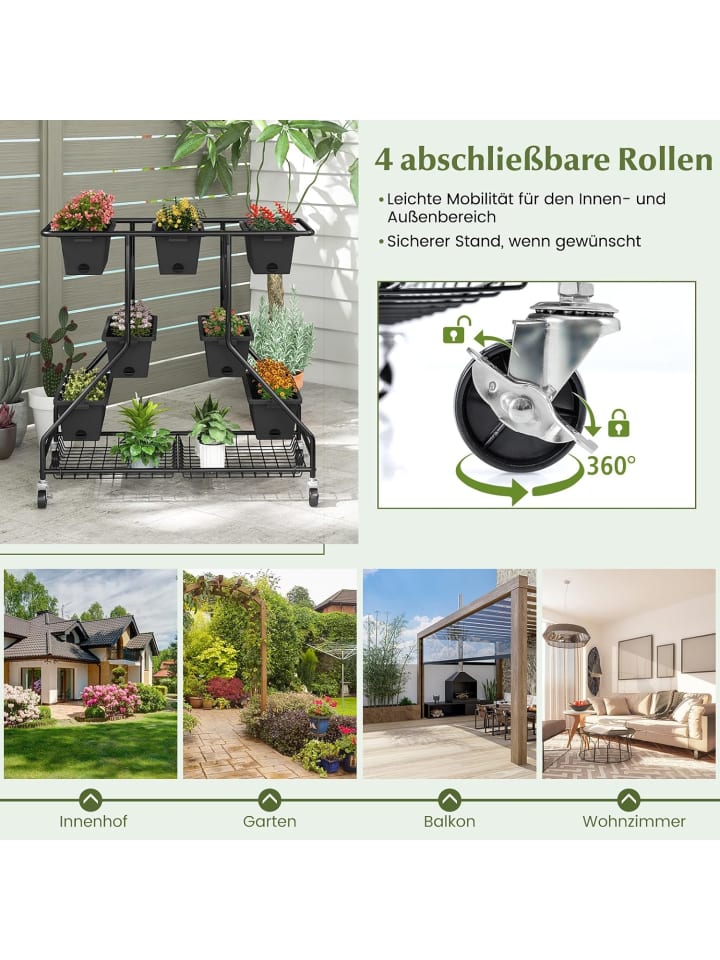 COSTWAY Blumenständer mit Blumenkästen 100 x 56 x 99 cm in Schwarz günstig kaufen onesize
