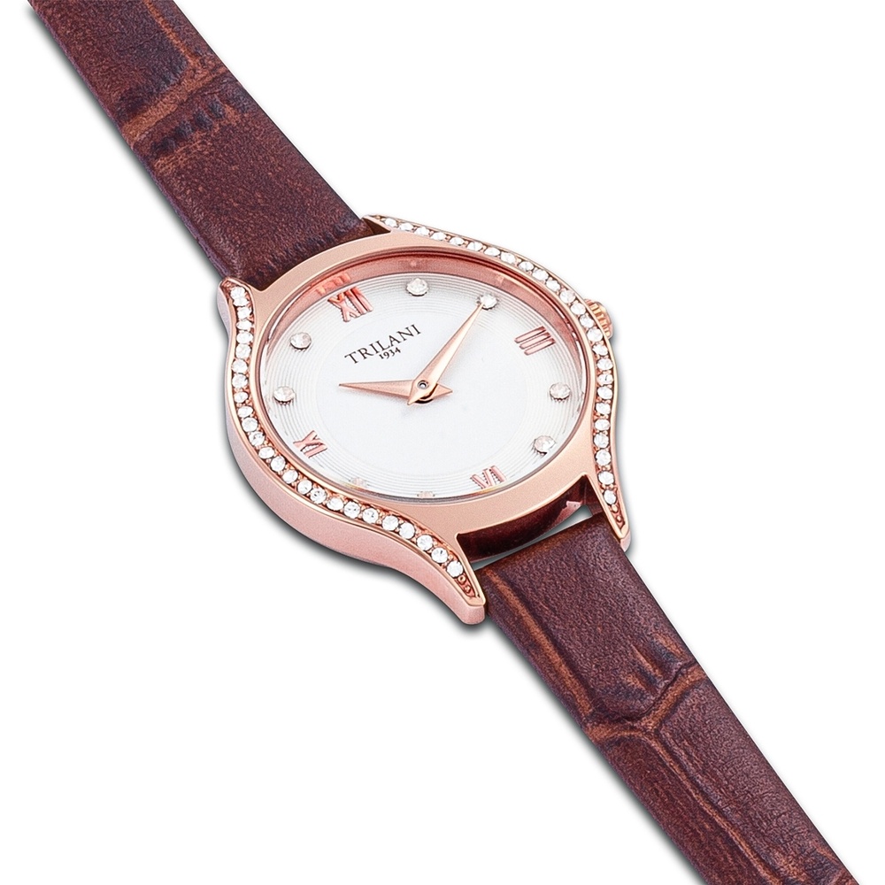 Trilani Montre à quartz en Cuir véritable en Marron Montre