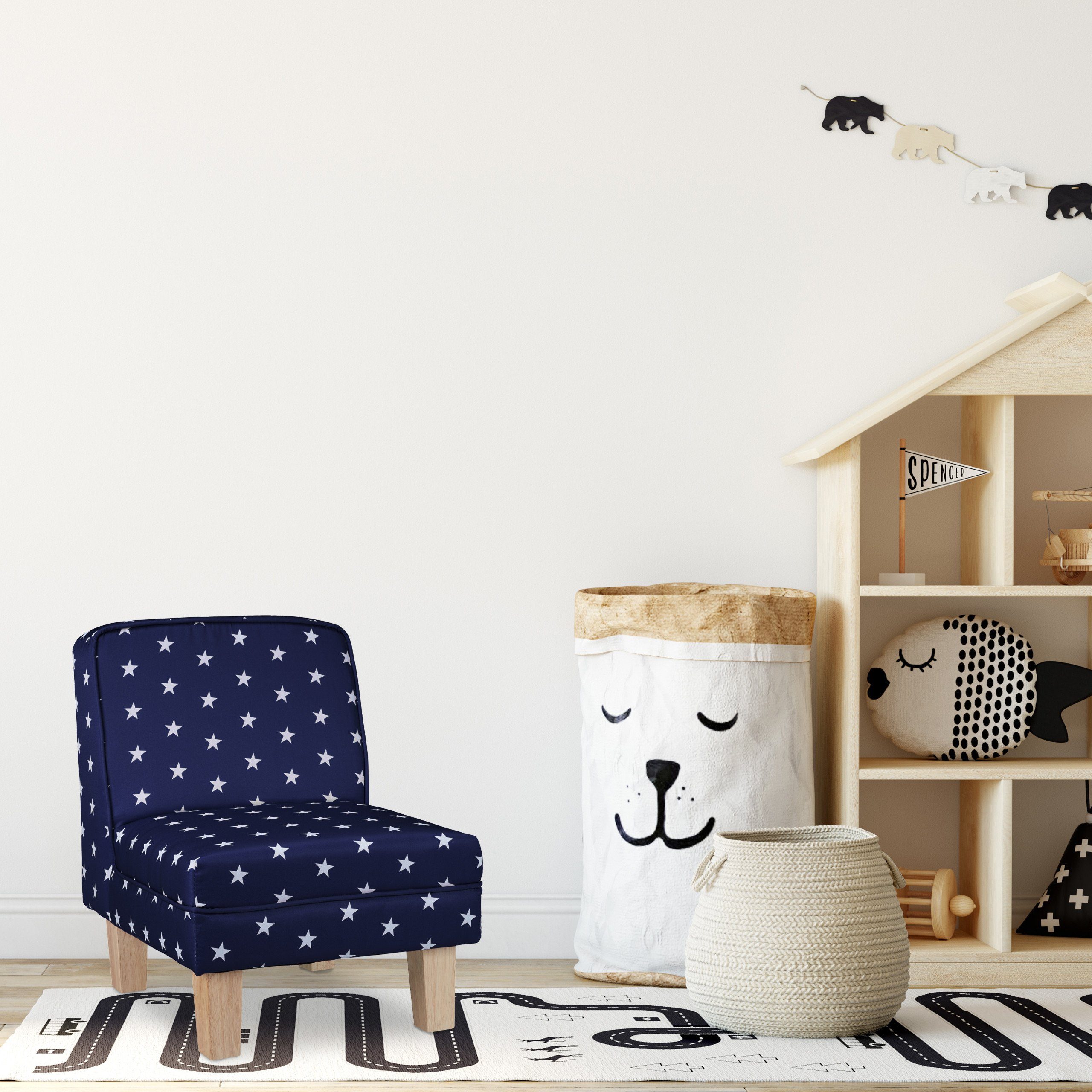 relaxdays Sessel Kindersessel mit Sternen, Dunkelblau