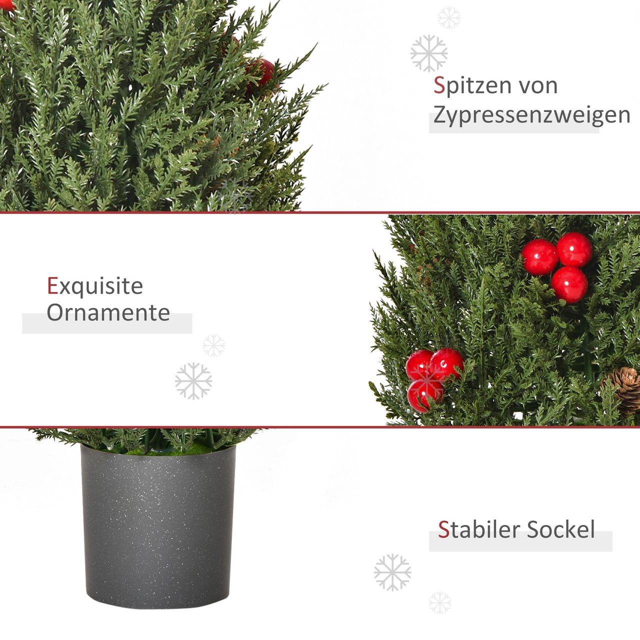 HOMCOM Weihnachtsbaum 50 cm Christbaum Zypressen-Weihnachtsbaum mit 7 roten Beeren und 6 Tannenzapfen Kunsttanne 170 Zweige für Tisch und Schreibtisch PVC PE Grün Ø27 x 47 cm