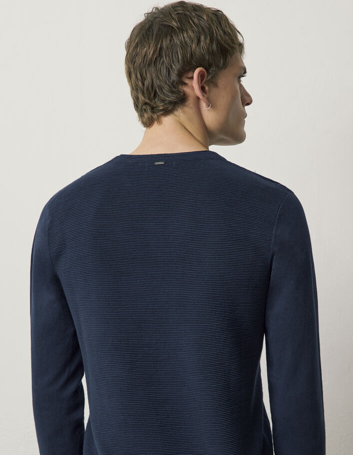 Pull marine à côtes Ottoman et col V Homme