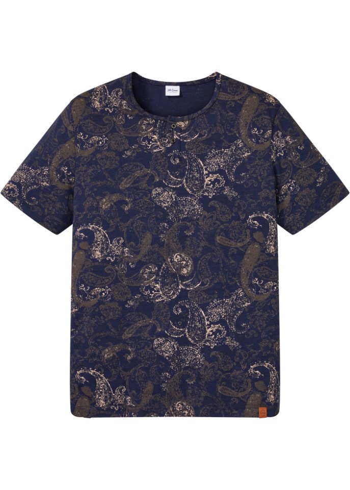 Henleyshirt mit Paisley-Druck, Kurzarm