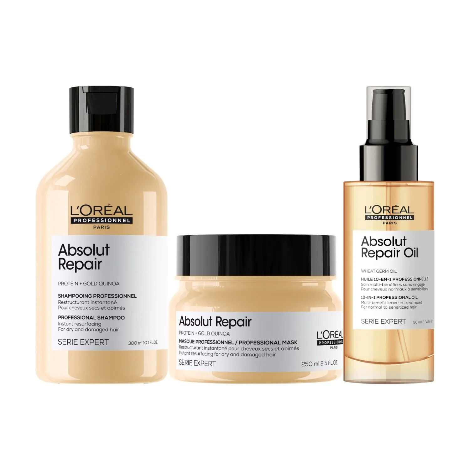 L'Oréal Professionnel Paris Absolut Repair Trio Sæt: Shampoo + Maske + Olie