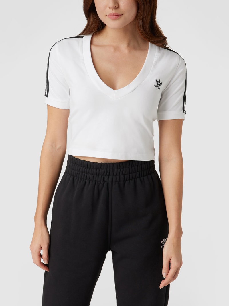 Cropped T-Shirt mit Logo-Streifen in weiß