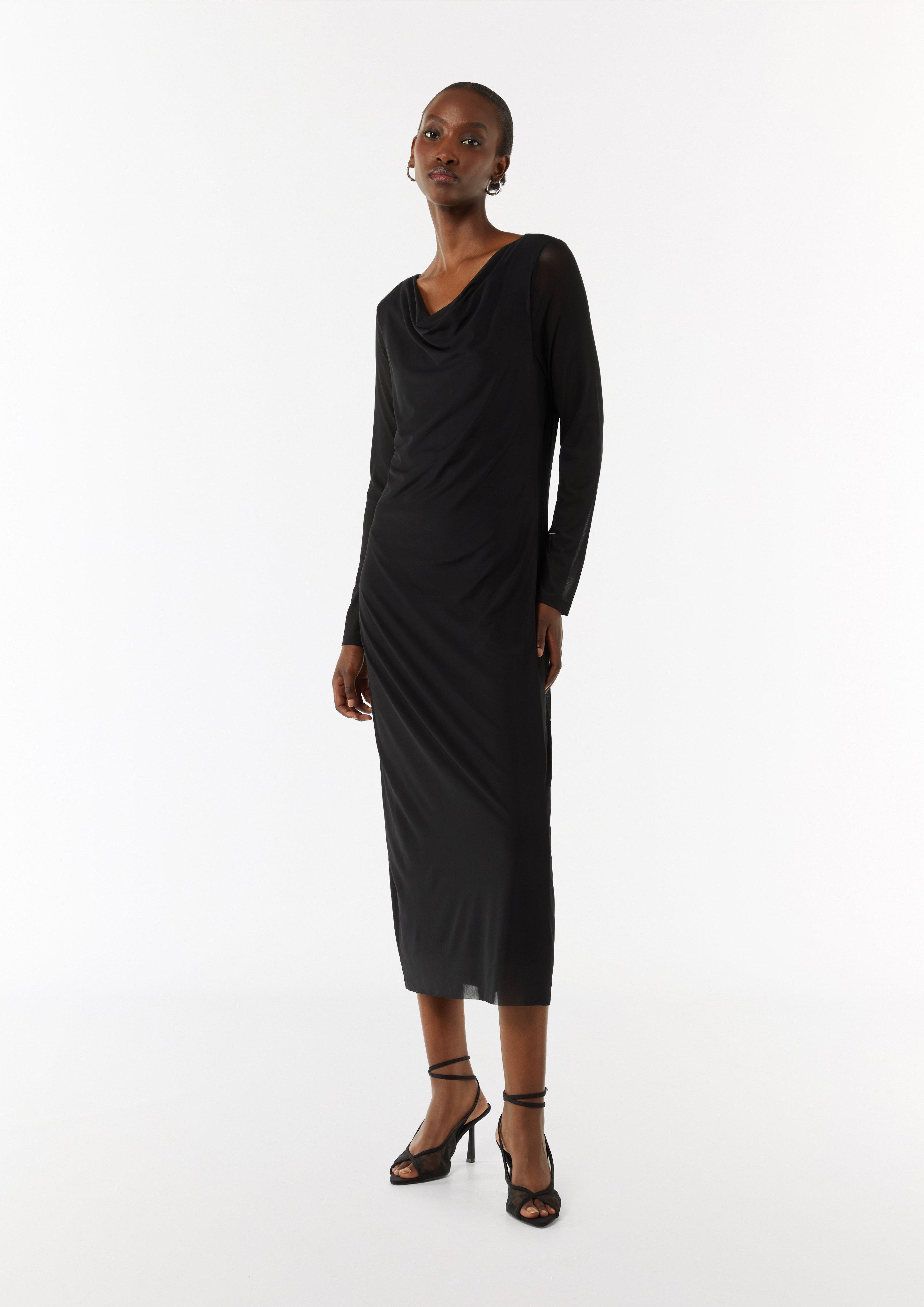 Mesh-Kleid im Slim Fit mit Wasserfall-Ausschnitt - schwarz