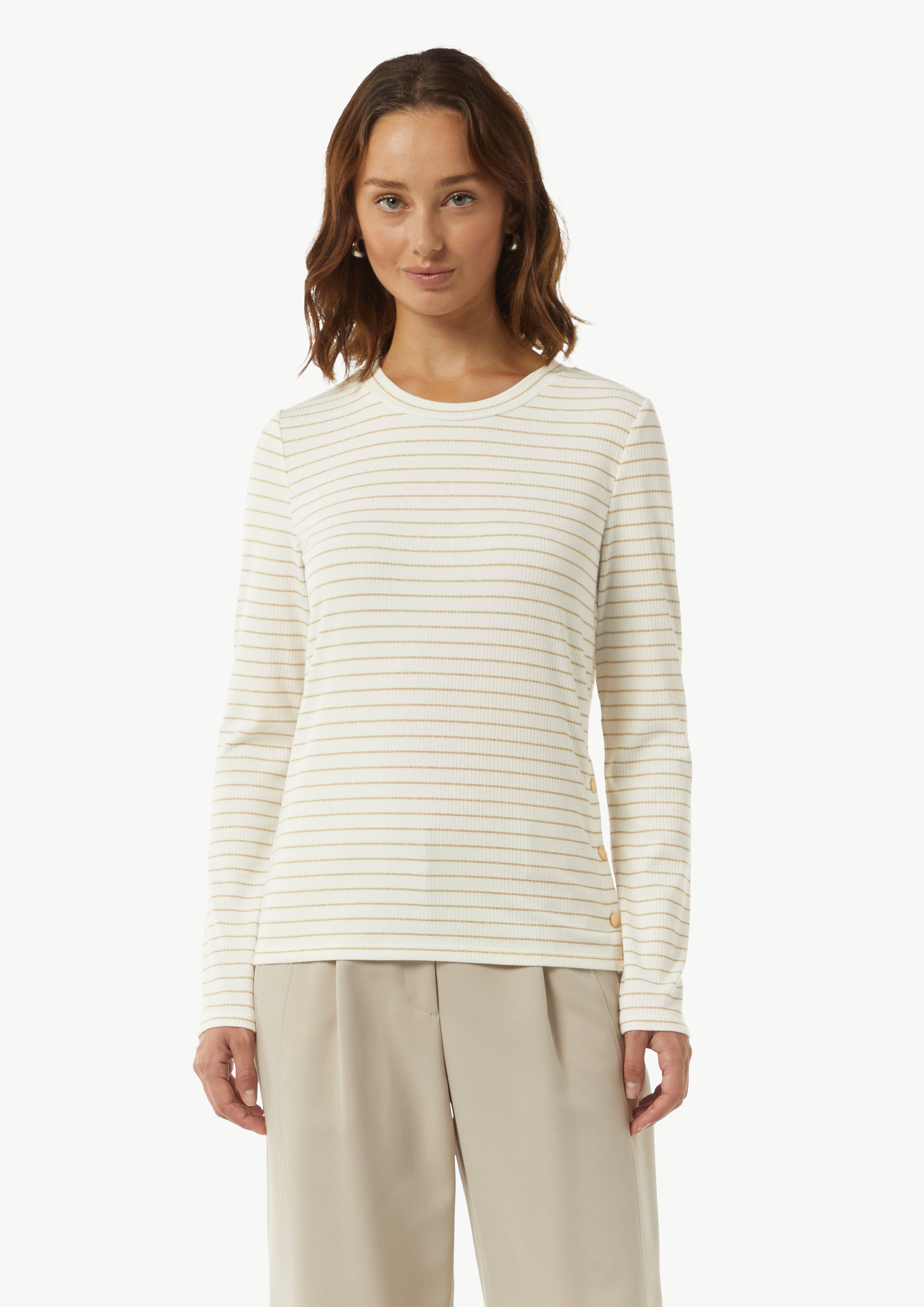 Langarmshirt mit gestrickten Streifen aus Lurex - weiß