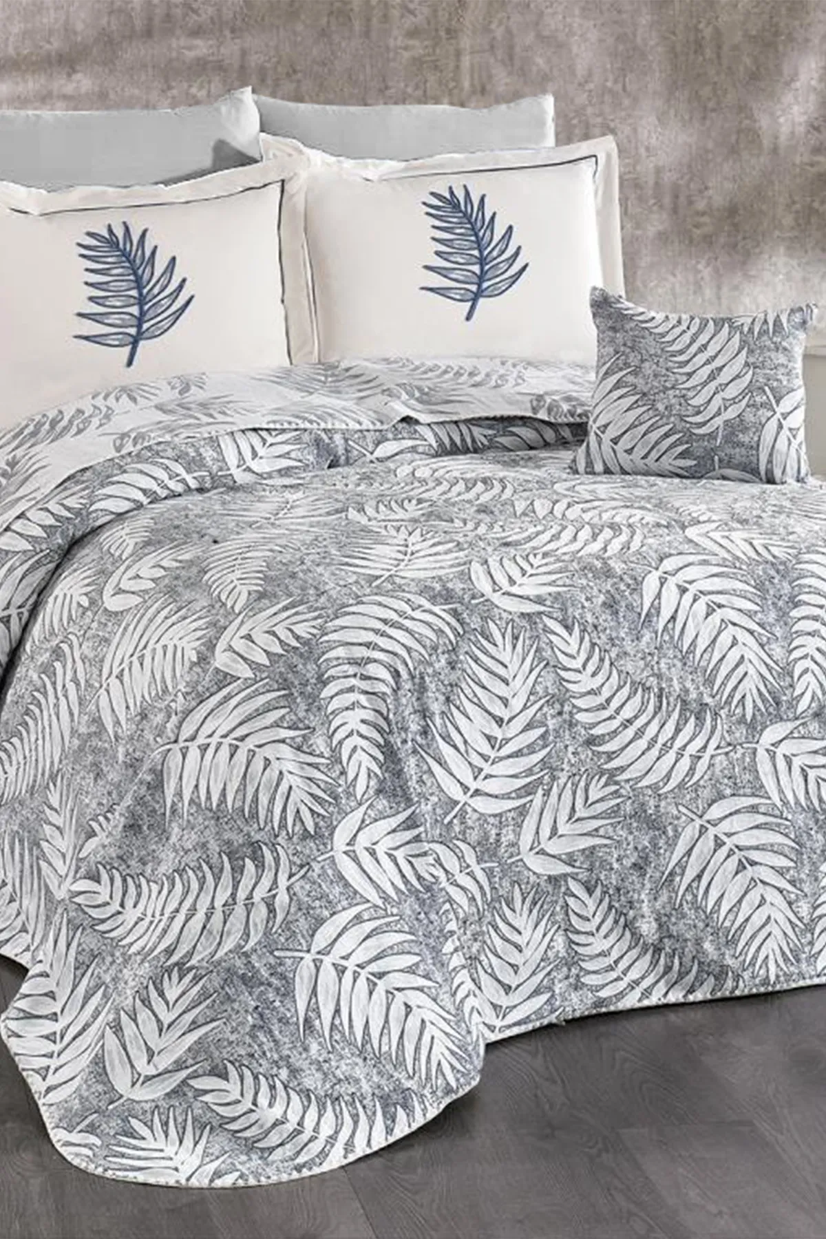Çeyiz Diyarı  Palm 7-teiliges Chenille-Pique-Set Creme – Grau