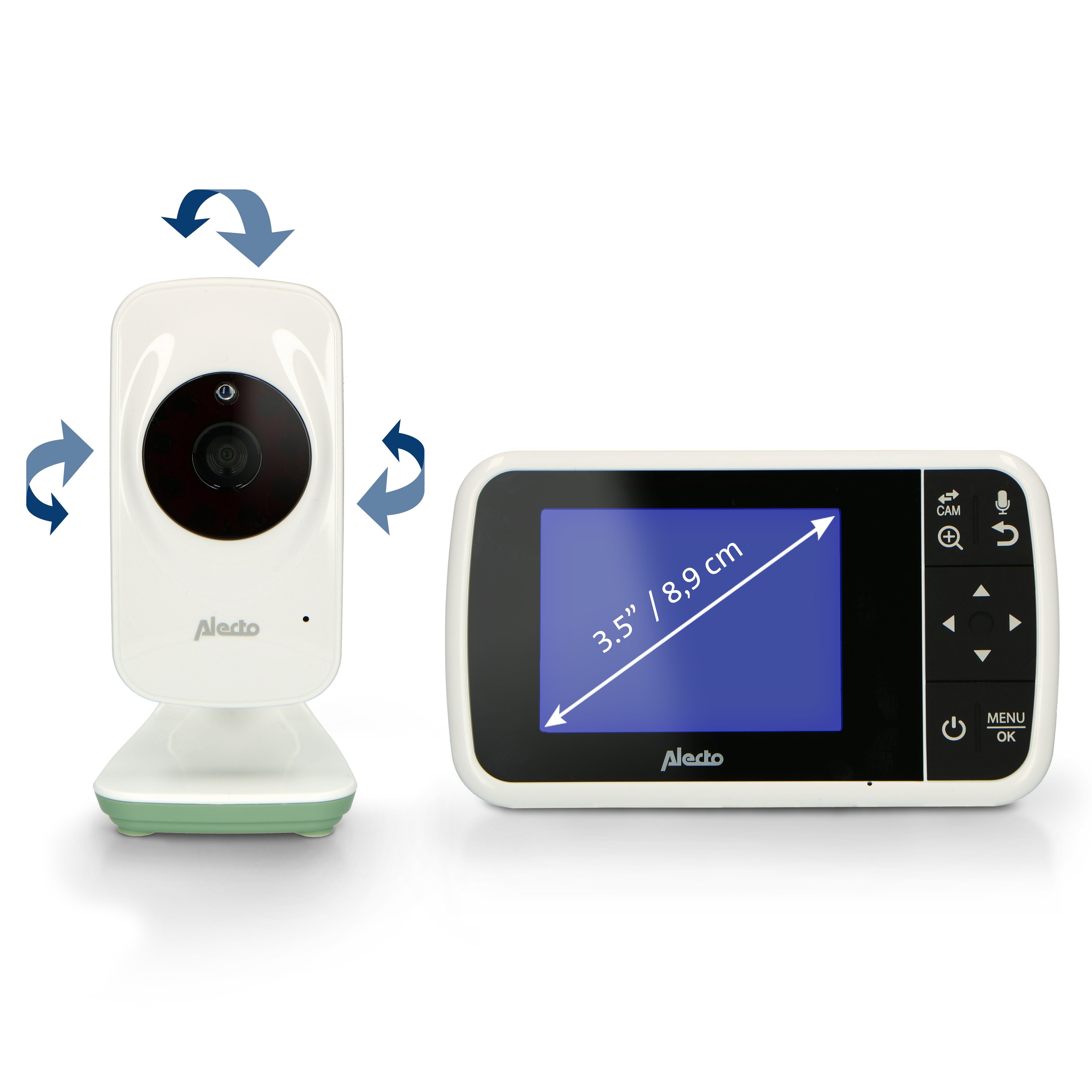 Alecto Baby Video-Babyphone DVM-135, Elternteil, Babyteil, Energiespar-Modus und VOX-Funktion, erweiterbar auf 4 Kameras