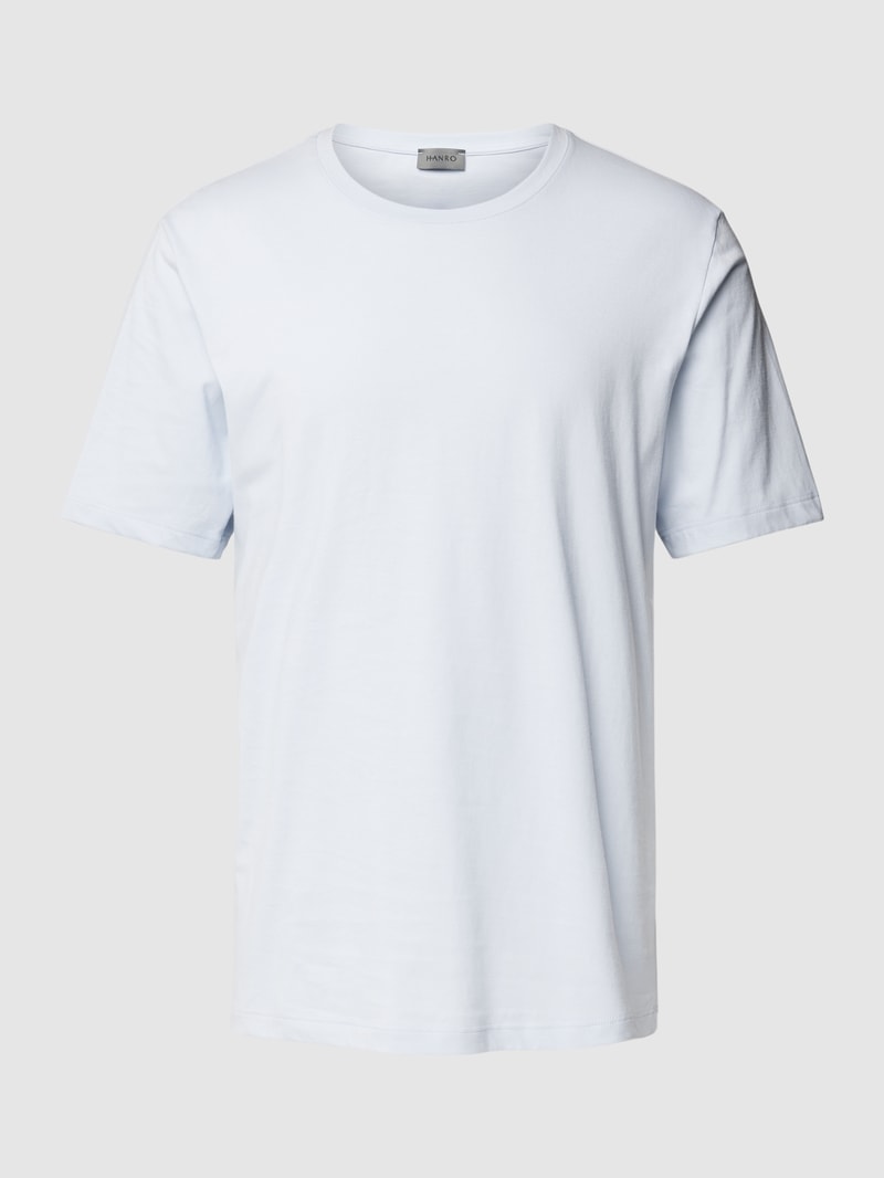 T-Shirt mit geripptem Rundhalsausschnitt in hellblau