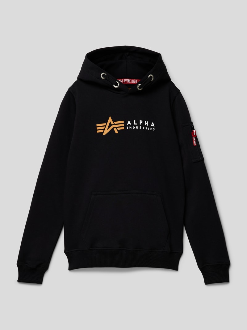 Hoodie mit Label-Print in schwarz