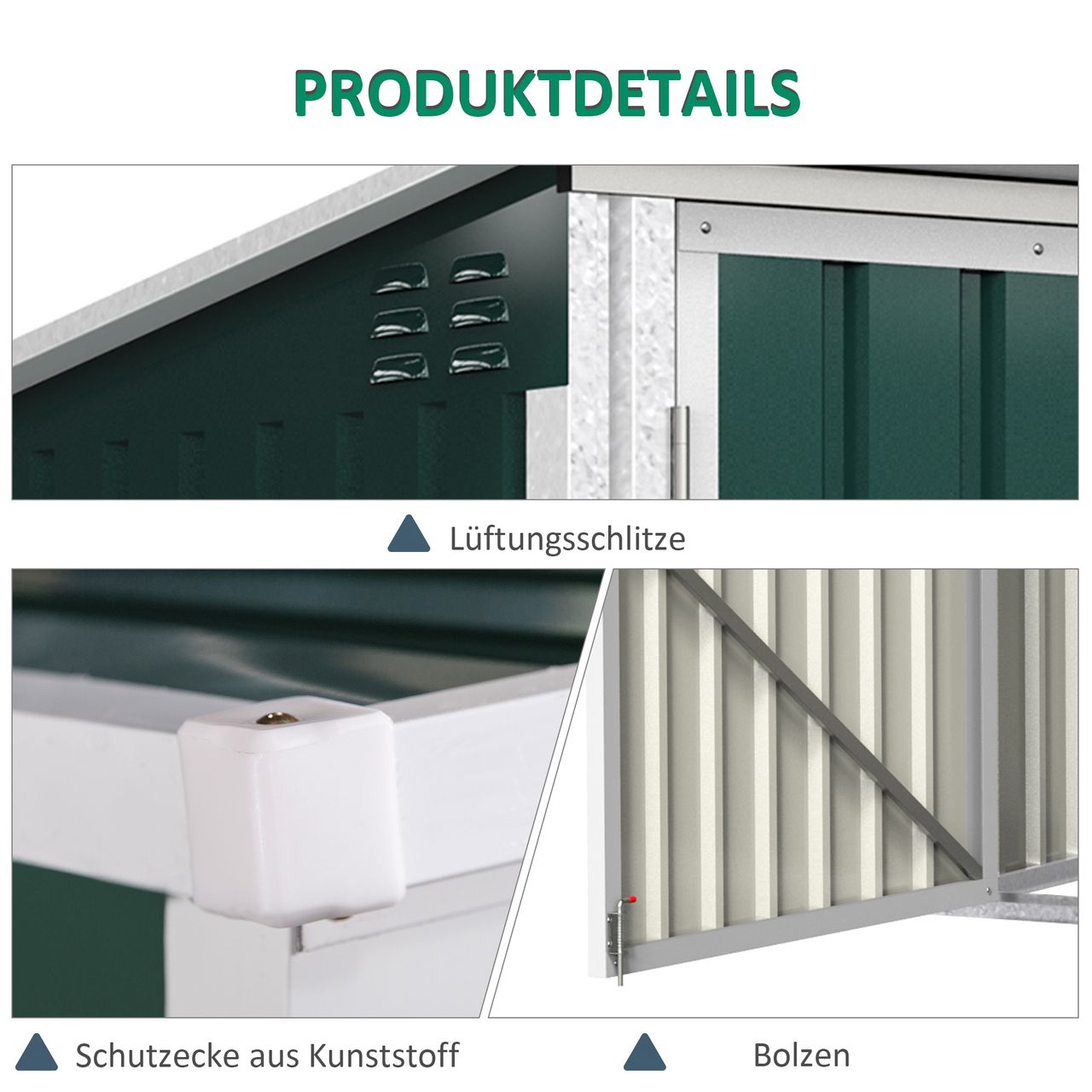 Outsunny Mülltonnenbox Gerätebox Müllbox Storer für 2 Mülltonnen abschließbar Stahl Grün 178,5 x 104,5 x 128,5/113 cm