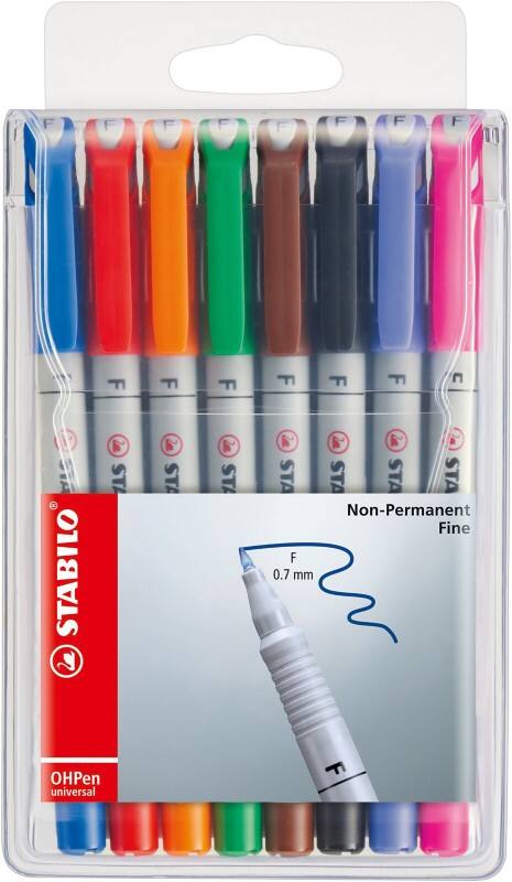 STABILO universal OHP-Marker Fein Filzspitze Orange, Grün, Rot, Blau, Braun, Schwarz, Lila, Rosa Non-Permanent 8 Stück