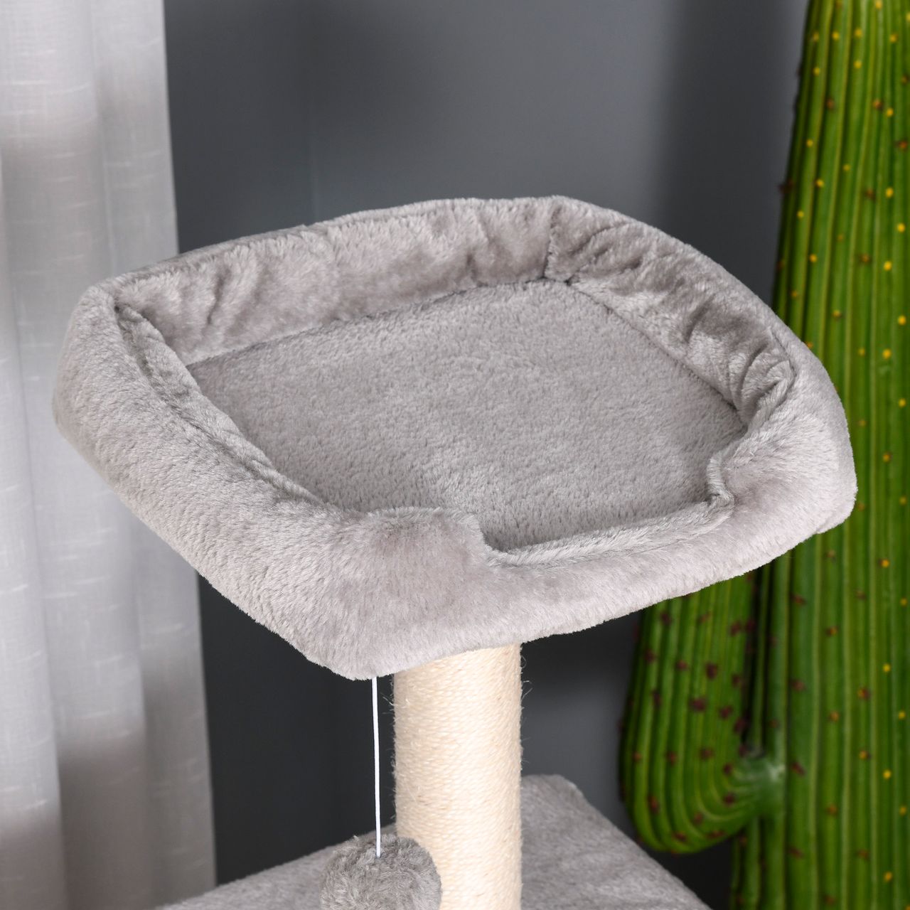 PawHut Kratzbaum mit Katzenhöhle Leiter Katzenbaum Kletterbaum für Katzen Mehrstufiges Multiaktivitätszentrum E1 MDF Sisal Hellgrau 60 x 48 x 122 cm