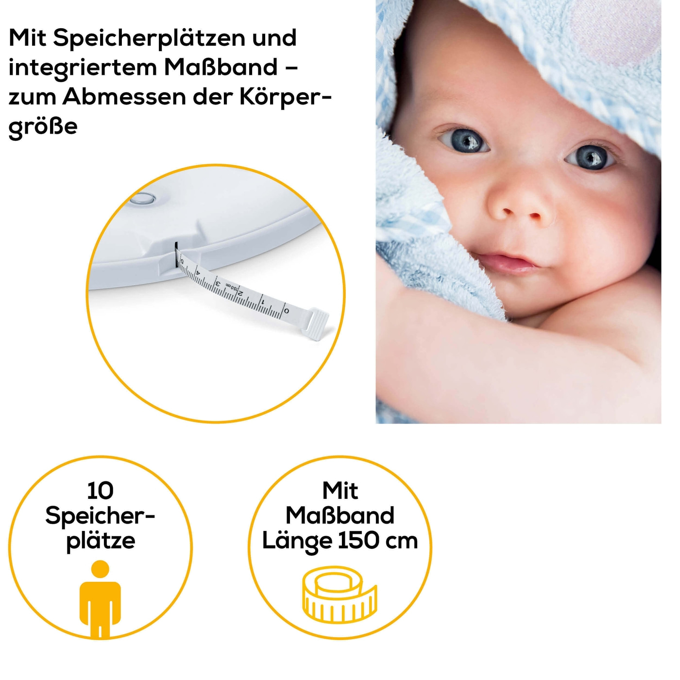 Beurer Babywaage BY 90-Babywaage mit Hold-Funktion für genaues Wiegen trotz Bewegungen & App-Anbindung