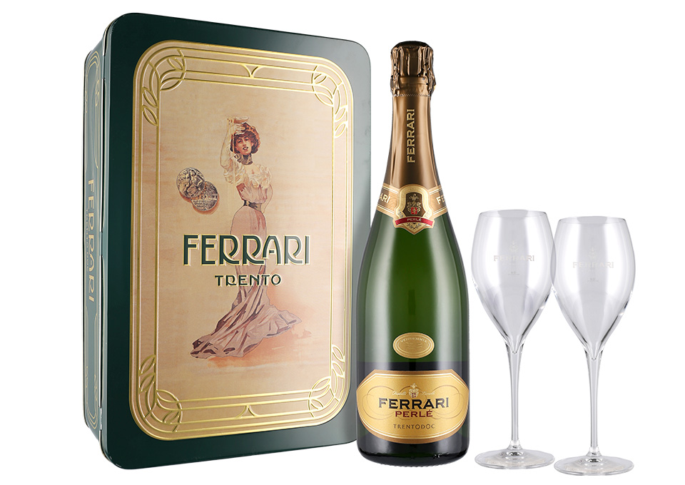 Trento Brut DOC Perlé Ferrari 2017 0,75 ℓ, Emballage avec flûte