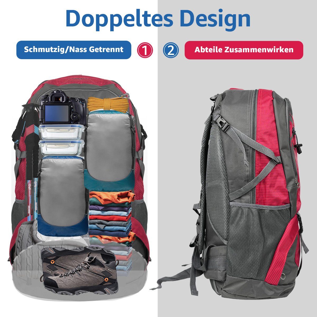 7Magic Wanderrucksack 60L XXL Rucksack Trekkingrucksack Reiserucksack Outdoorrucksack, Outdoor Daypack mit Hüftgurt, für Wandern, Klettern, Reisen Sport