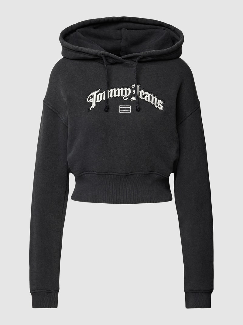 Cropped Hoodie mit Kapuze in schwarz