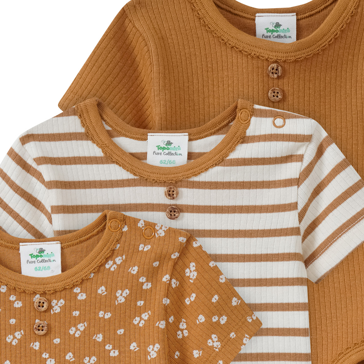 3 Baby Bodys mit Rippstruktur