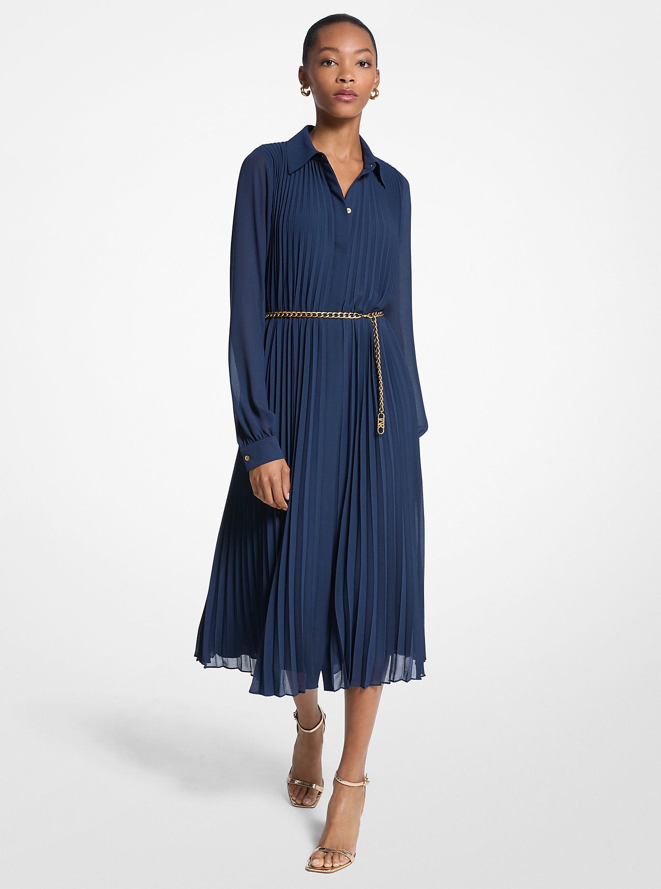 Pleated Georgette Shirtdress - MIDNIGHTBLUE