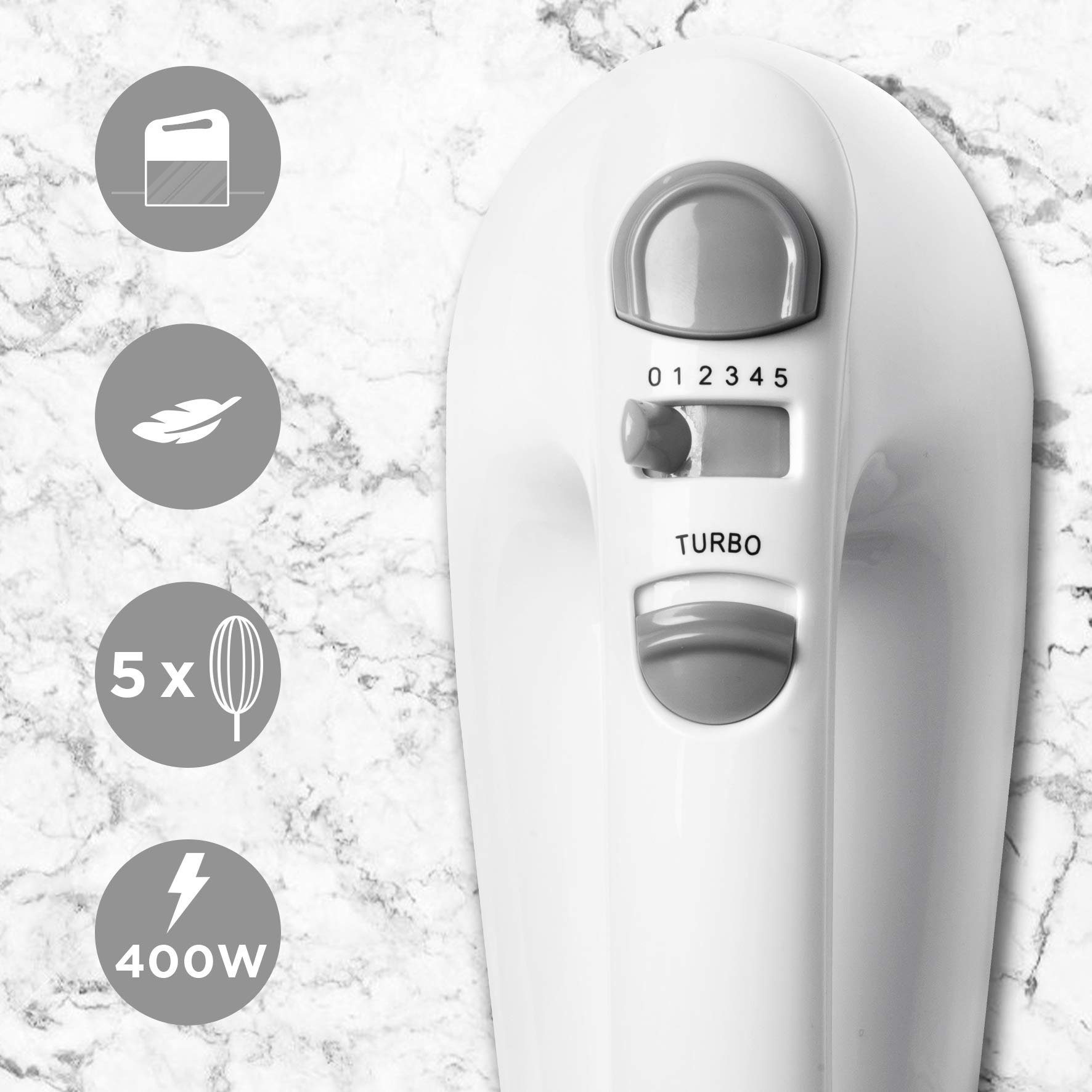 Duronic Handmixer, HM4 W elektrischer Handmixer, 400 Watt, Aufbewahrungsbox
