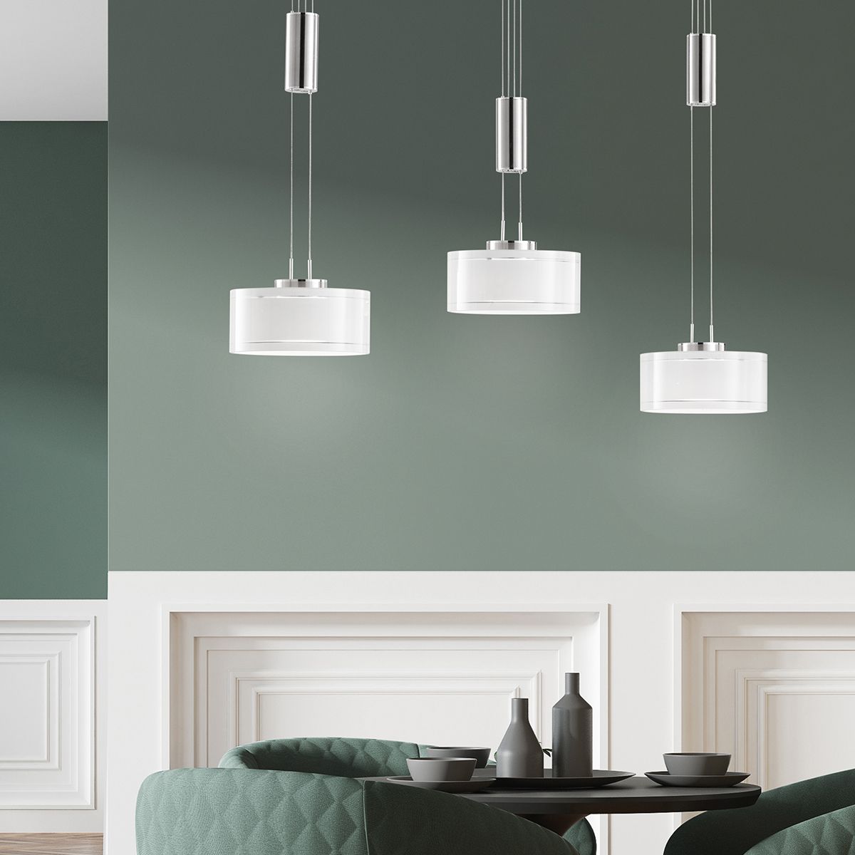 Fischer & Honsel 3-flg LED Pendelleuchte Lavin Nickel Matt